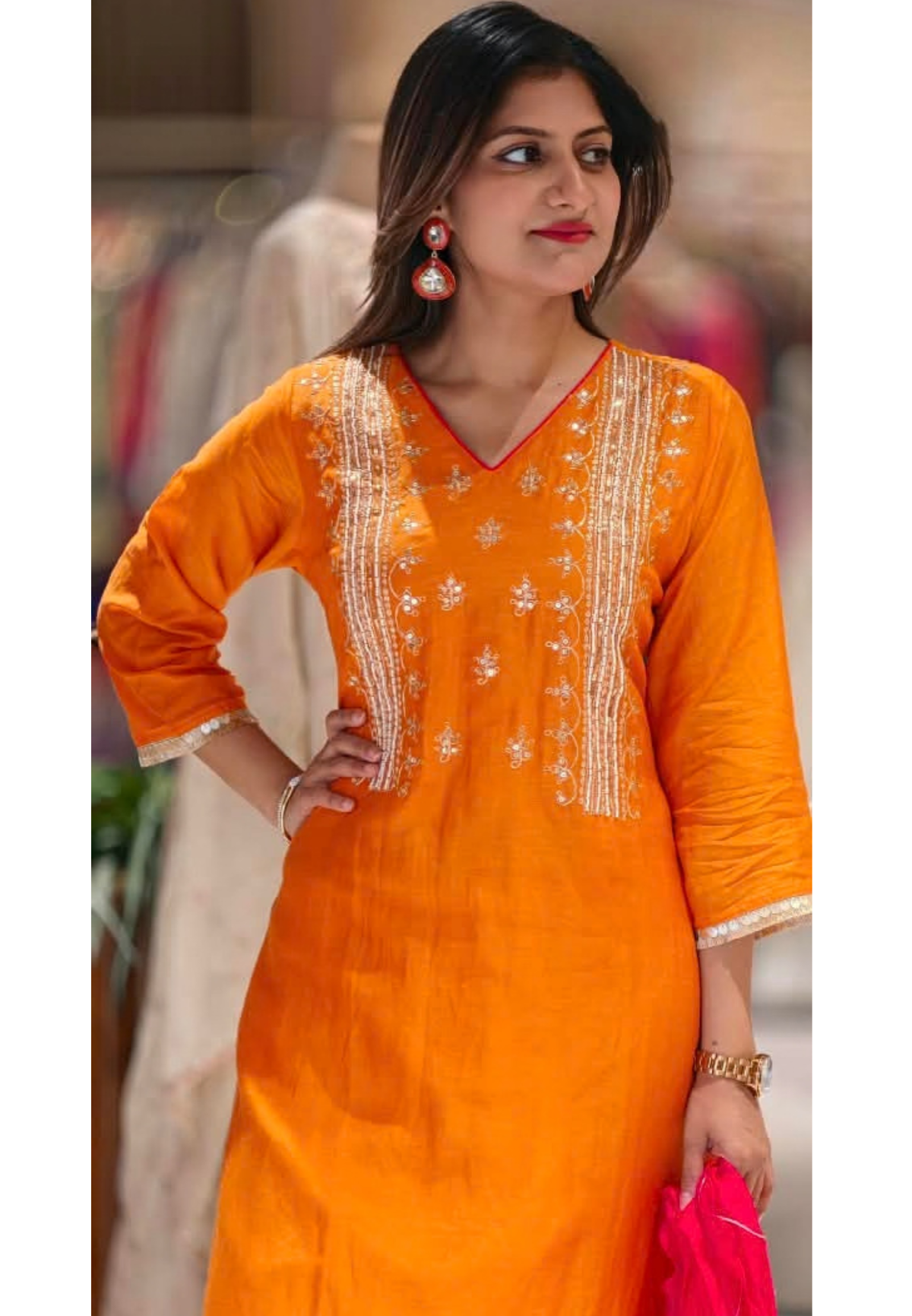 Delicate Sequin Embroidery Touch Vibrant Multi Color A-Line Mul-Chanderi Full Suit Set With Dupatta- 16639