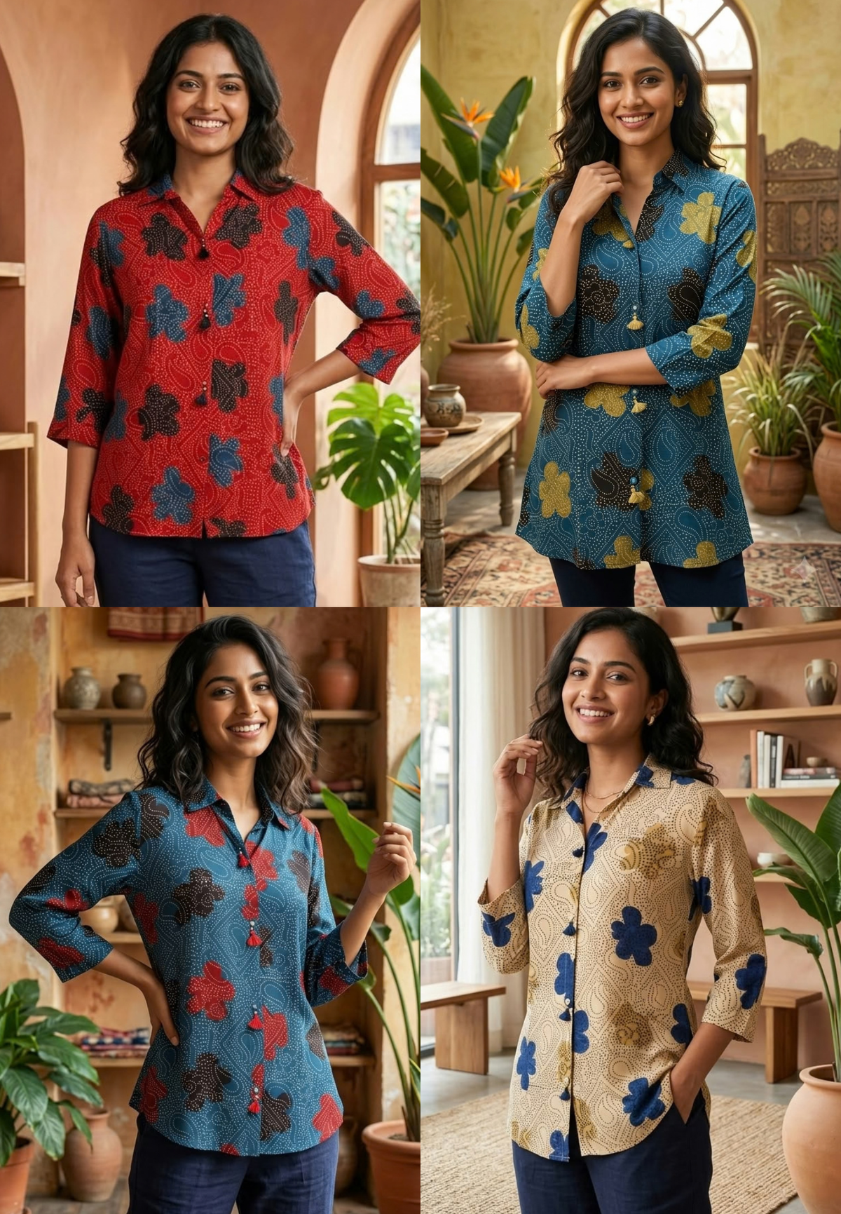 Modal Satin Silk Mango With Floral Butti Printed Shirt- 16605