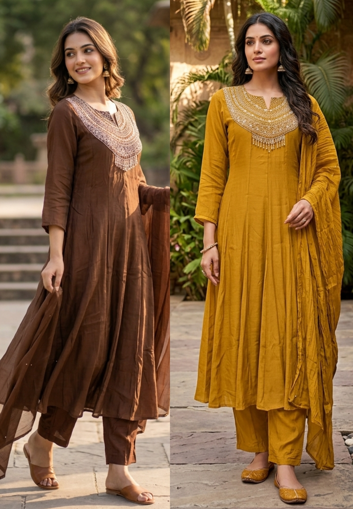 Banarasi Mul-Chanderi Crystal Tassels Zardosi Embroidered A-Line Full Suit Set With Dupatta- 16641