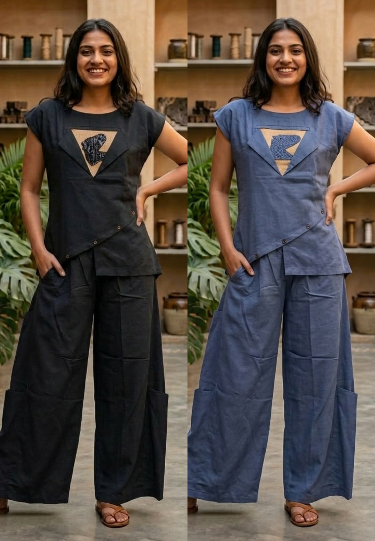Stylish High-Low Front Flap Handloom Cotton Cut-Dana Embroidered Matching Co-Ord Set- 16706