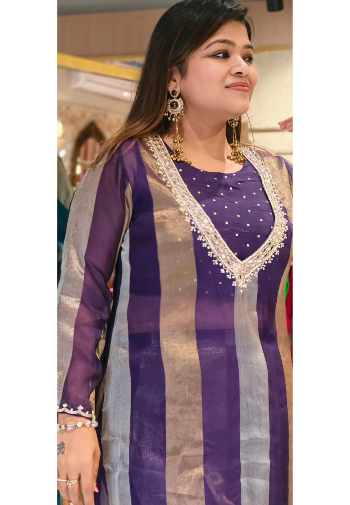 Elegant Yoke-Line Embroidered Outer Kurta With Matching Bustier & Loose Bottom- 16743
