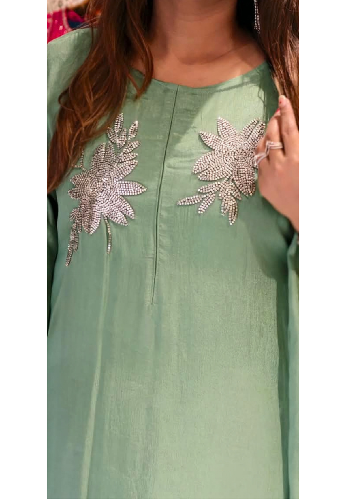 Chinon Metallic 3D Embroidered Kaftan with Inner and Matching Bottom- 16465