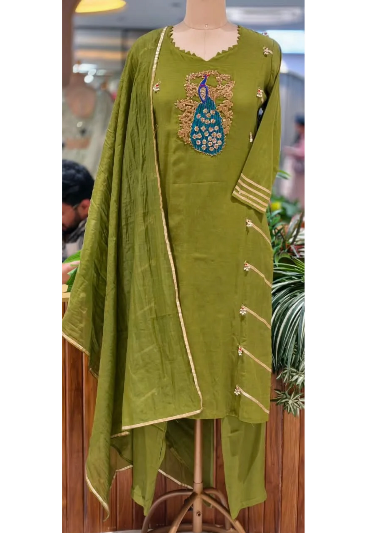 Pure Mulchanderi Elephant Embroidered Gotta Work Aline Full Suit Set- 16946