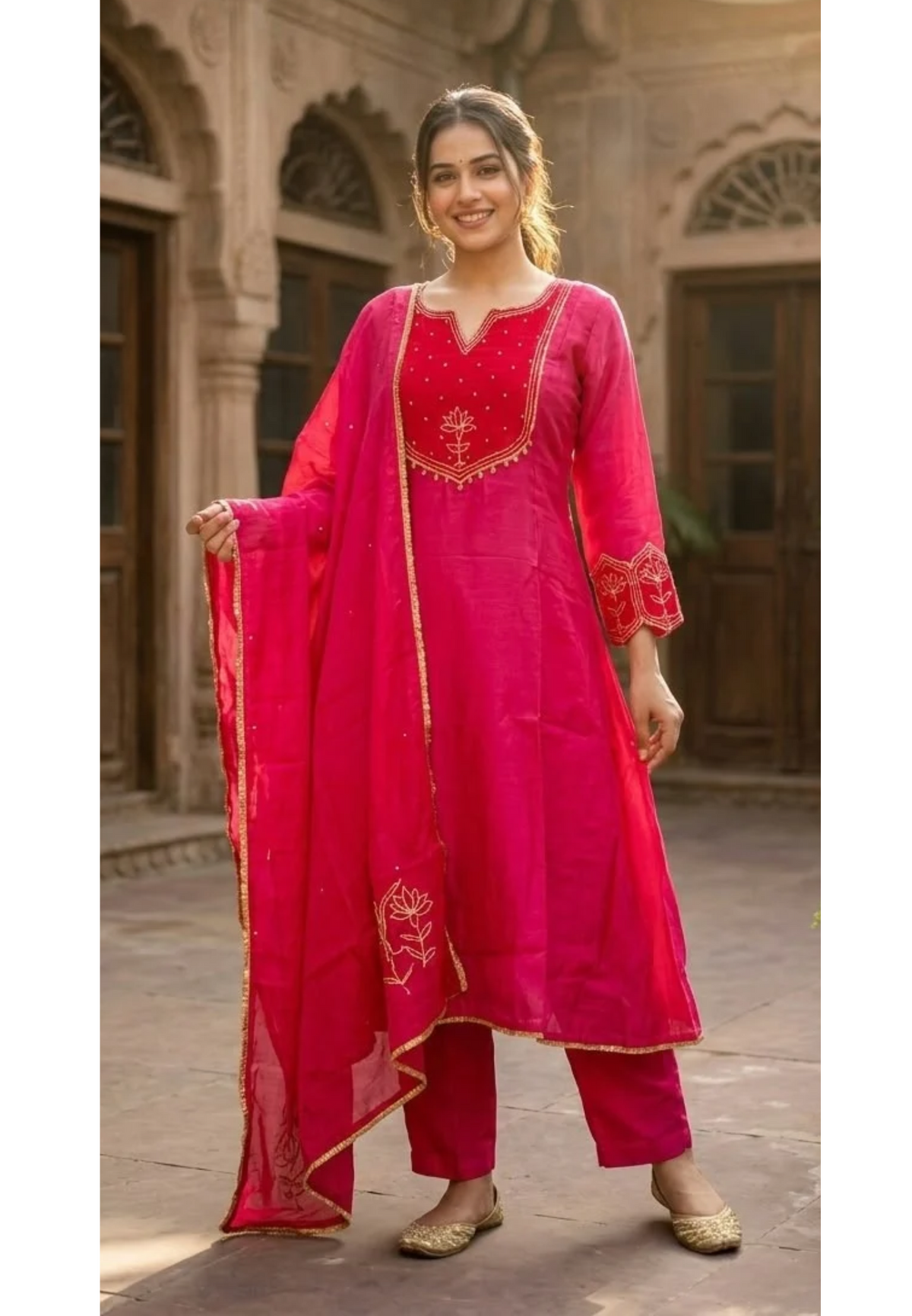 Pure Mul Chanderi Silk Embroidered Full Suit Set with Dupatta -16779