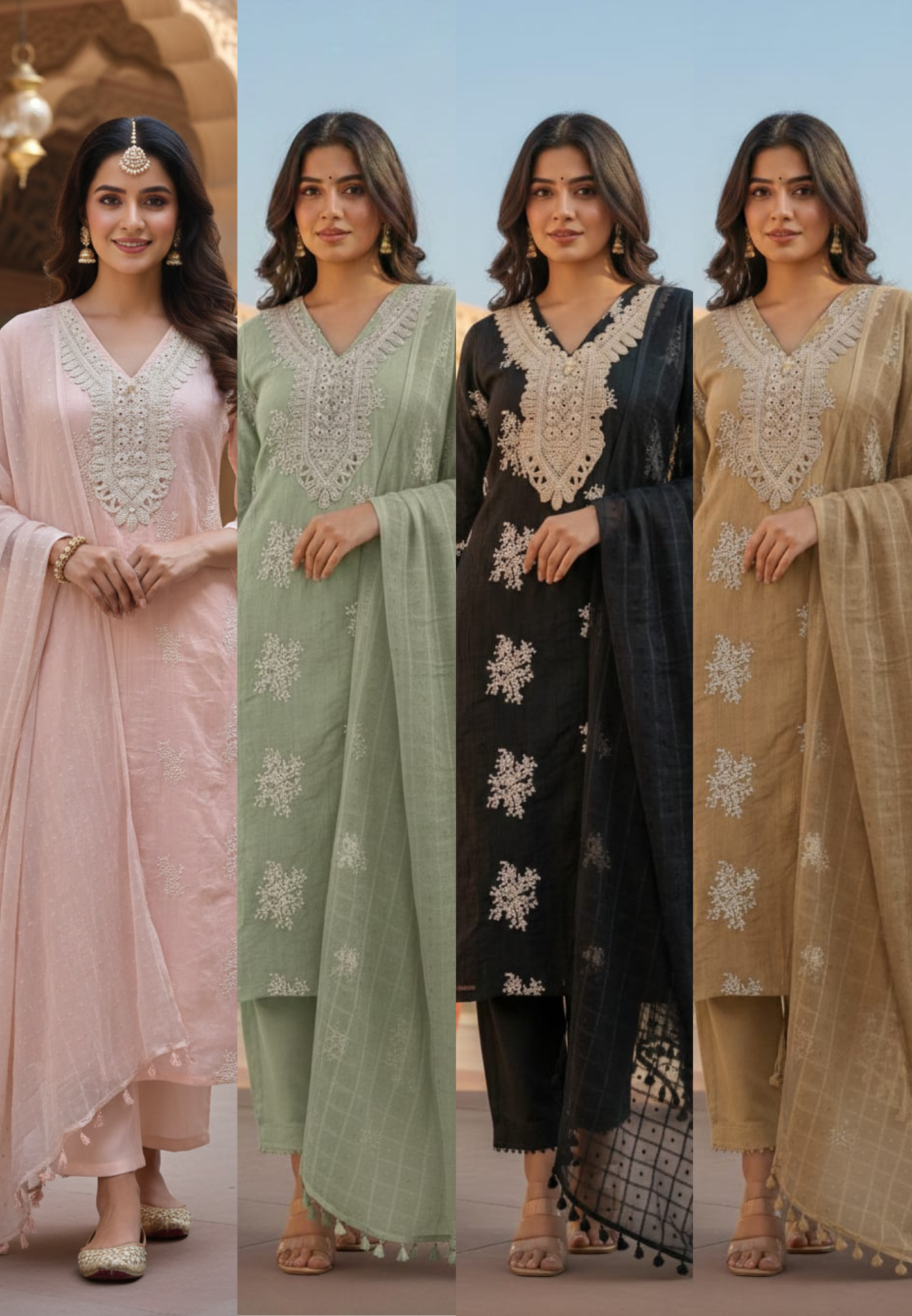 Crochet Lace Detailed Thread-Work Ethnic Ensemble Premium Cotton Full Suit Set With Dupatta-13685 RB131