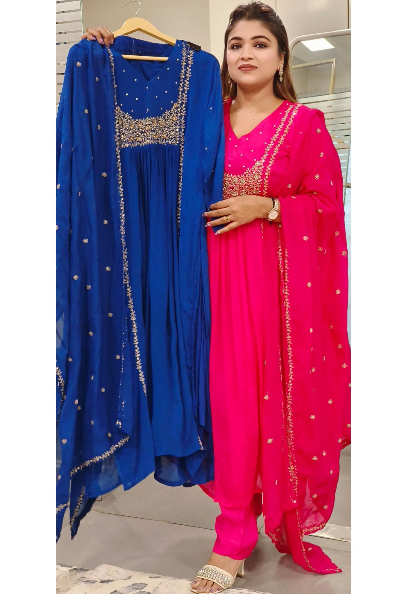 Beautiful Chinon Zardozi Embroidery Anarkali Full Set (loose Fit)-08251