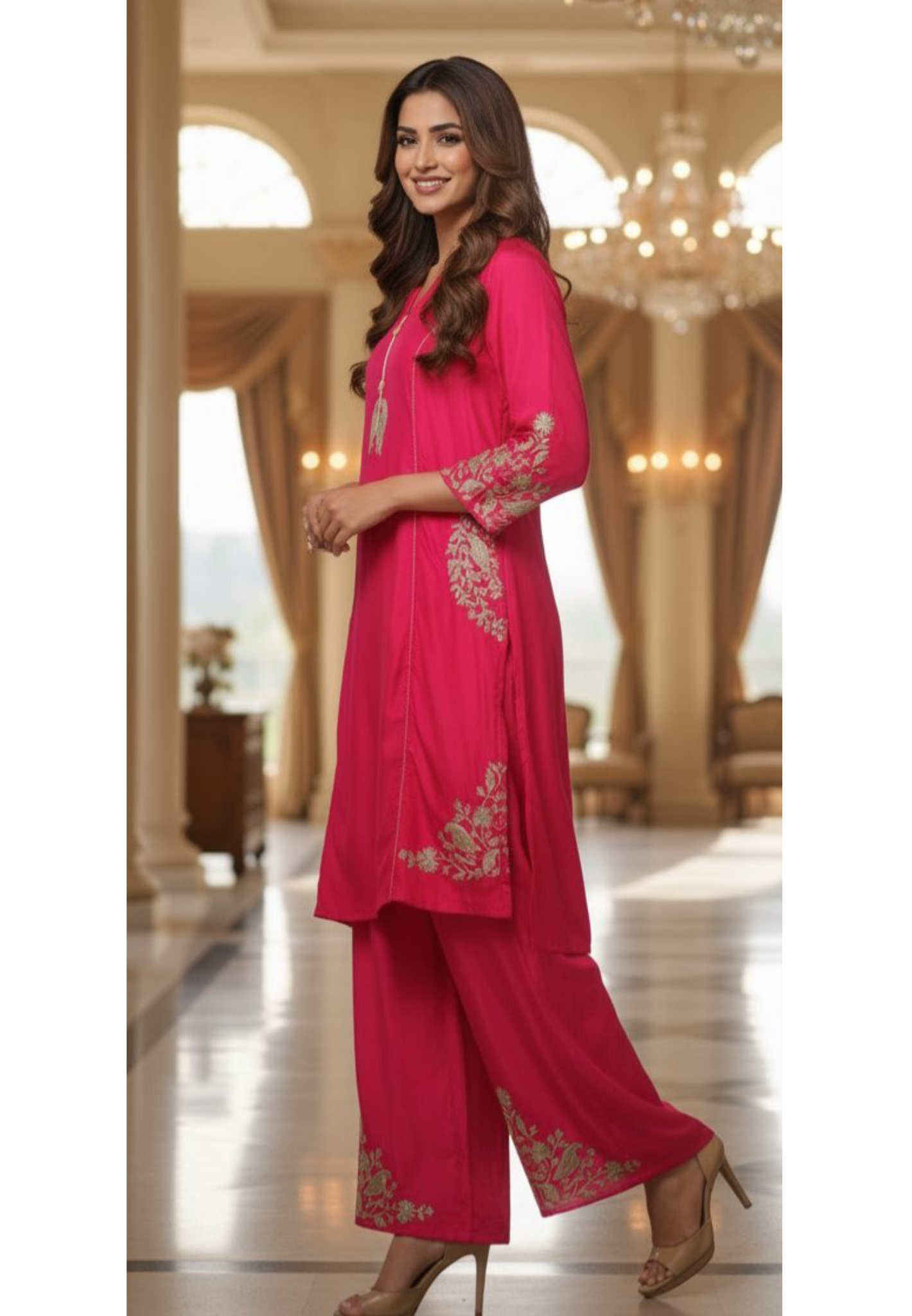 Beautiful Silk Fabric Embroidered Indo-western Kurta With Loose Bottom Set-12267,12266