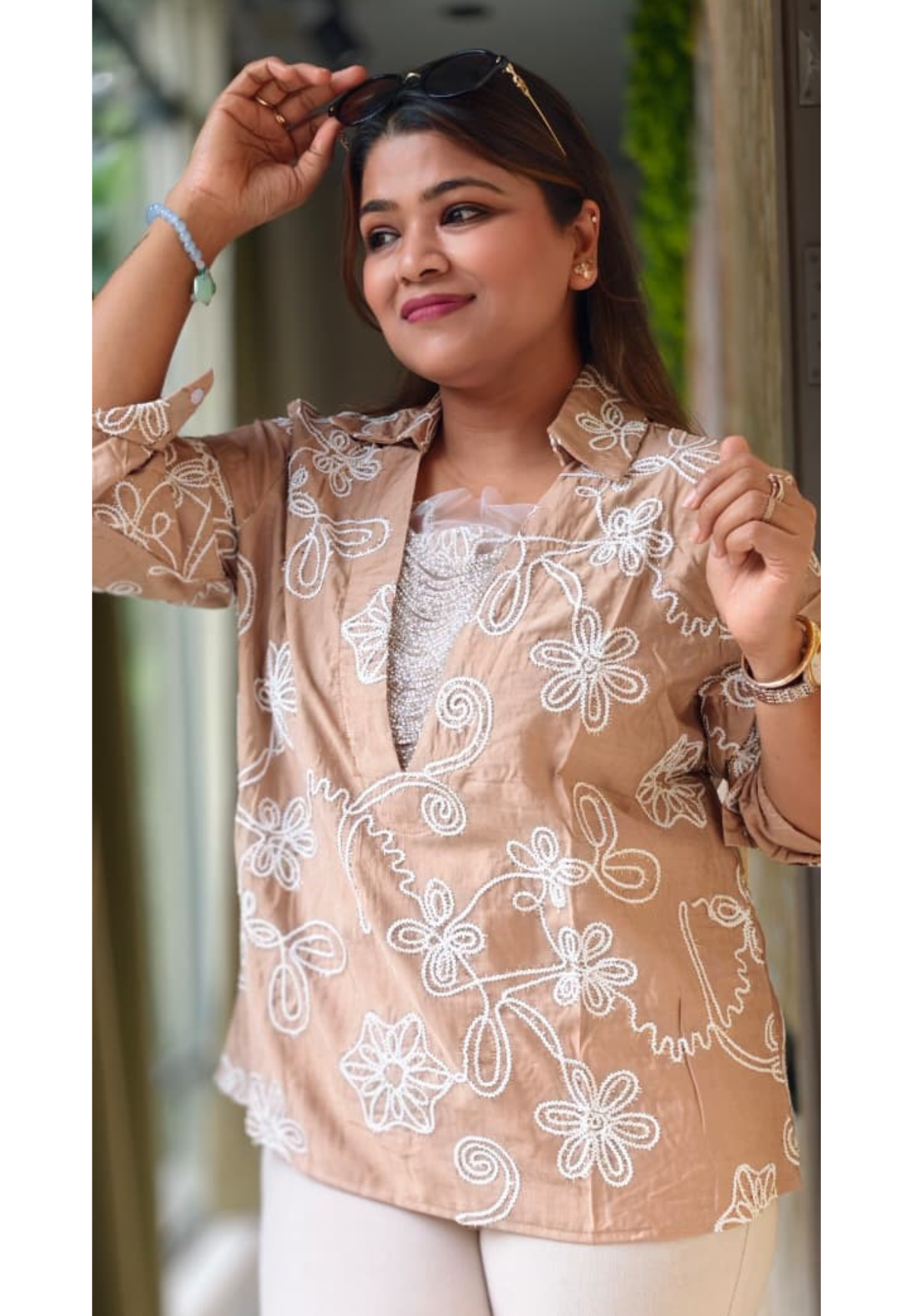 Structured Fine Thread-Work Embroidered Imported Westren Top- 15069