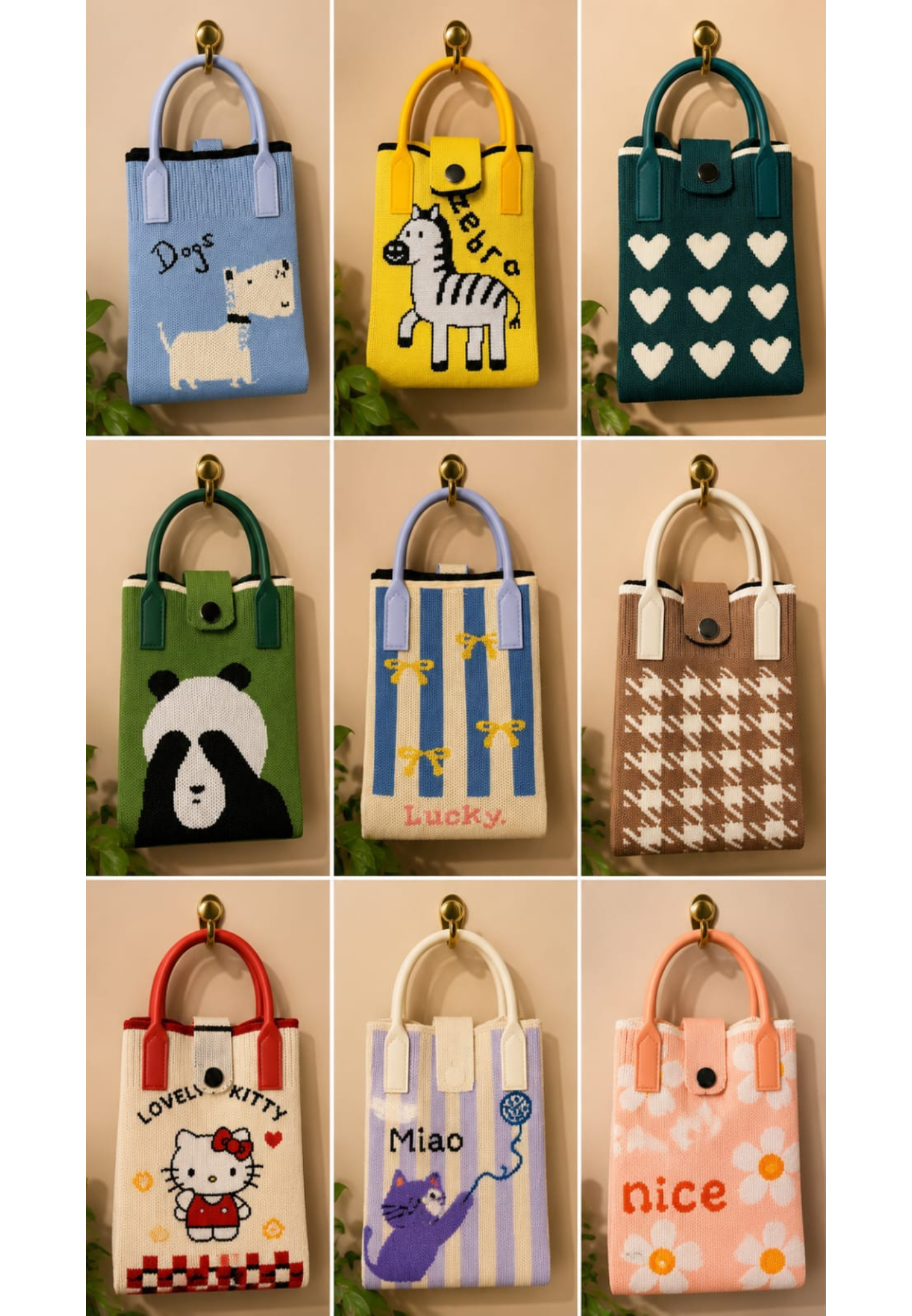 Elegant Soft Knitted Mobile Phone Sling Bag for Women & Girls, Cute Daisy Pattern Crossbody