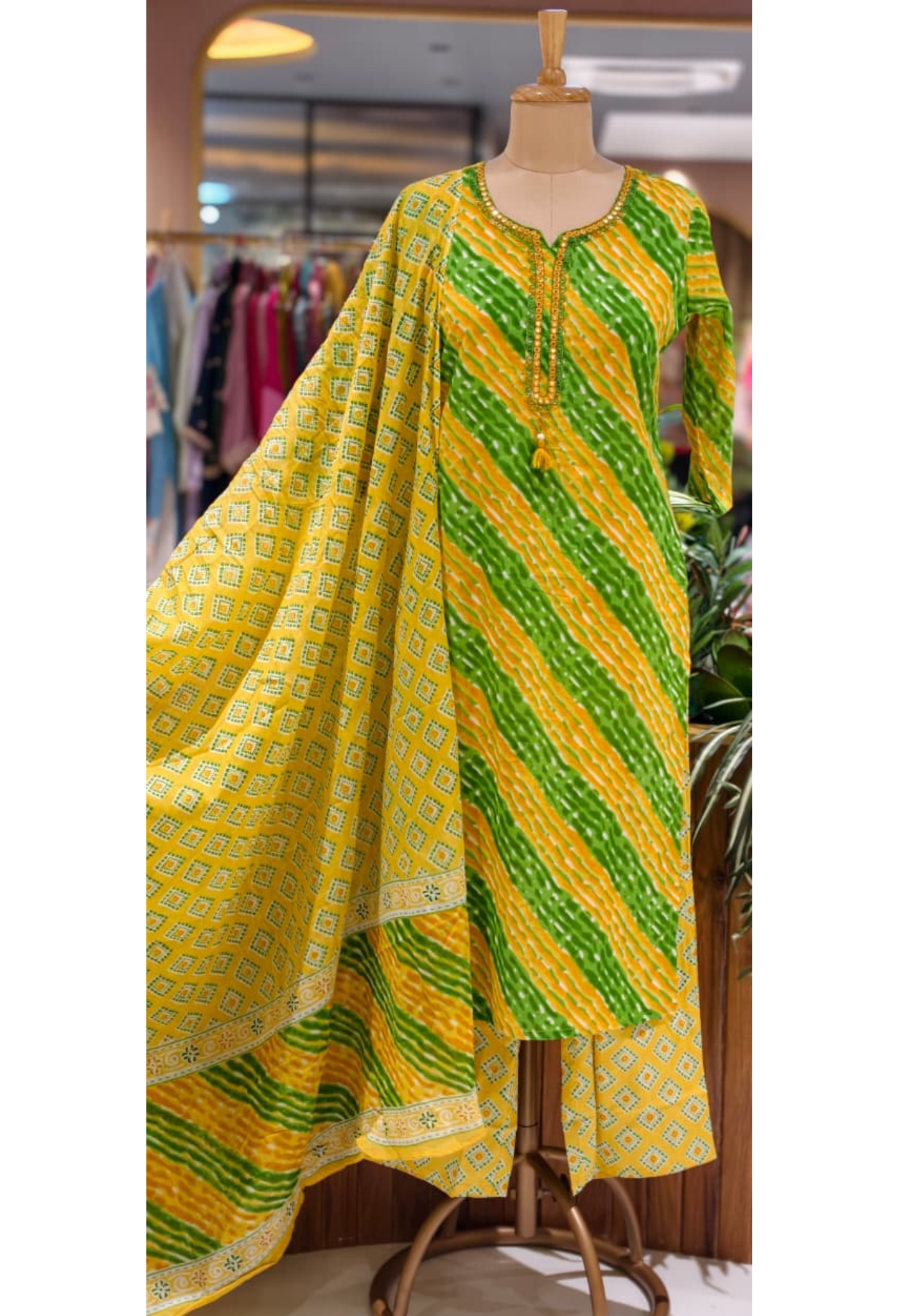 Premium Cotton Leheriya Bandhani Print Kurta Set with Matching Dupatta and Bottom-15474