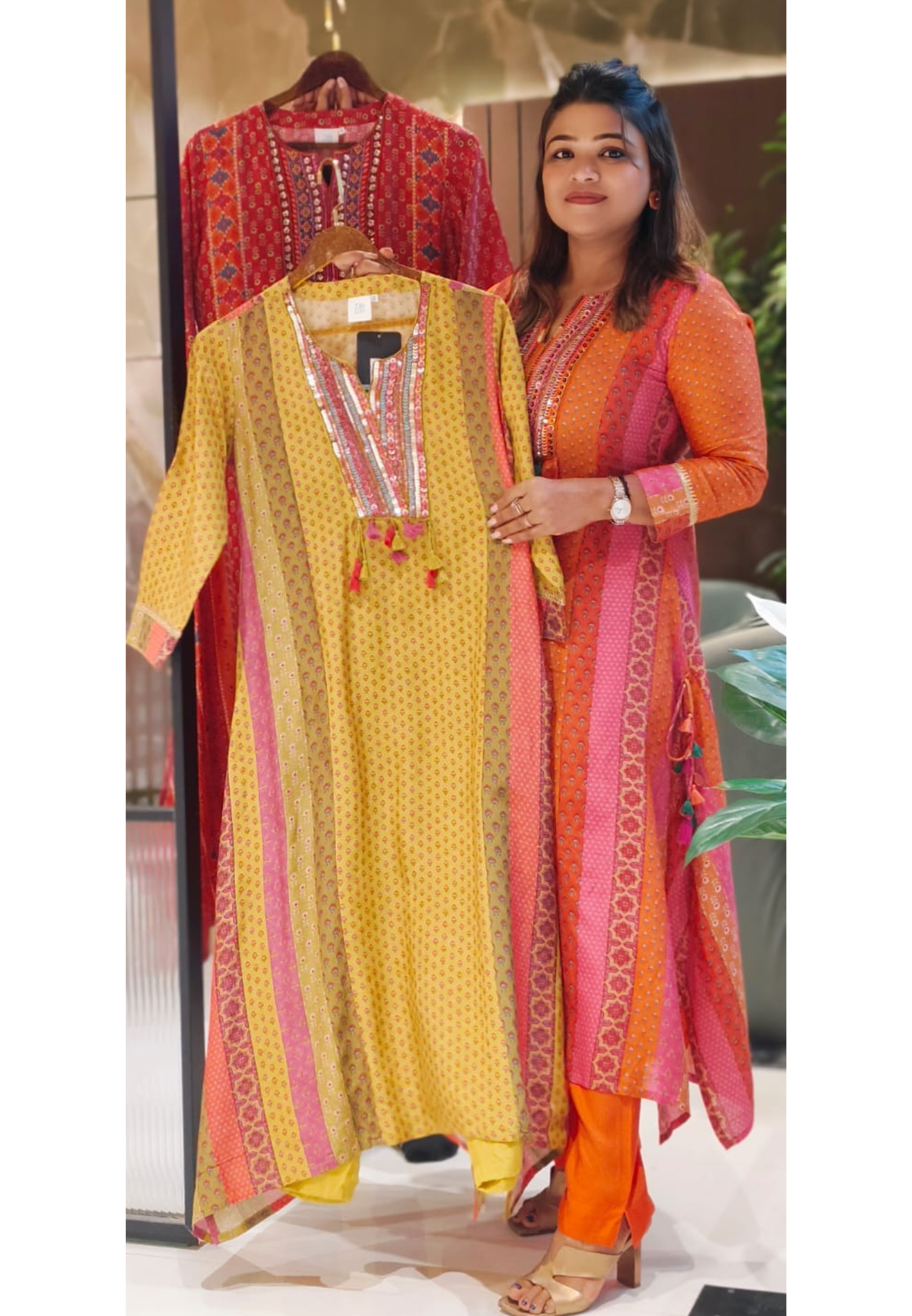 Vibrant Color Rajasthani Look High Low Tasseled Kurta Pant Set-12923,25,24