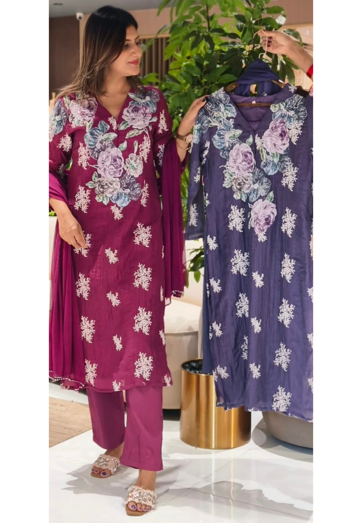 Exclusive 3D Floral Popped Embroidery Premium Fabric Straight Full Suit Set With Dupatta- 15205