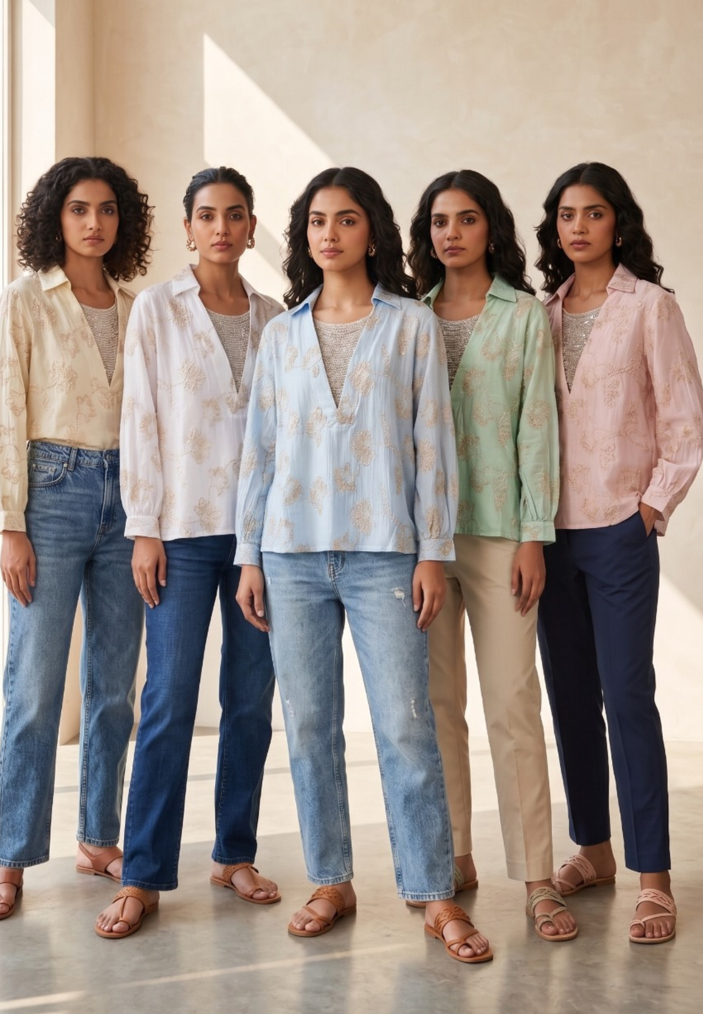 Soft Pastel Embroidered Shirt Delicate Floral Detailing and Glamorous Stone work Layer