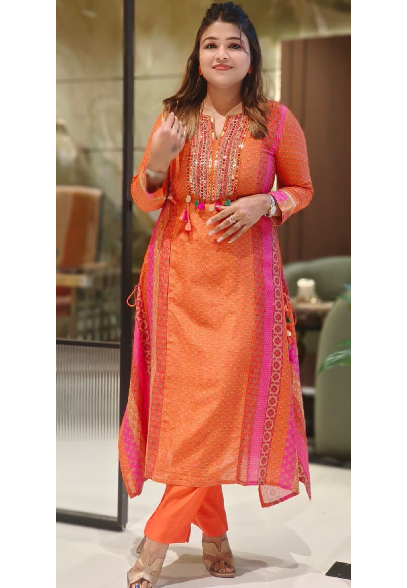 Vibrant Color Rajasthani Look High Low Tasseled Kurta Pant Set-12923,25,24