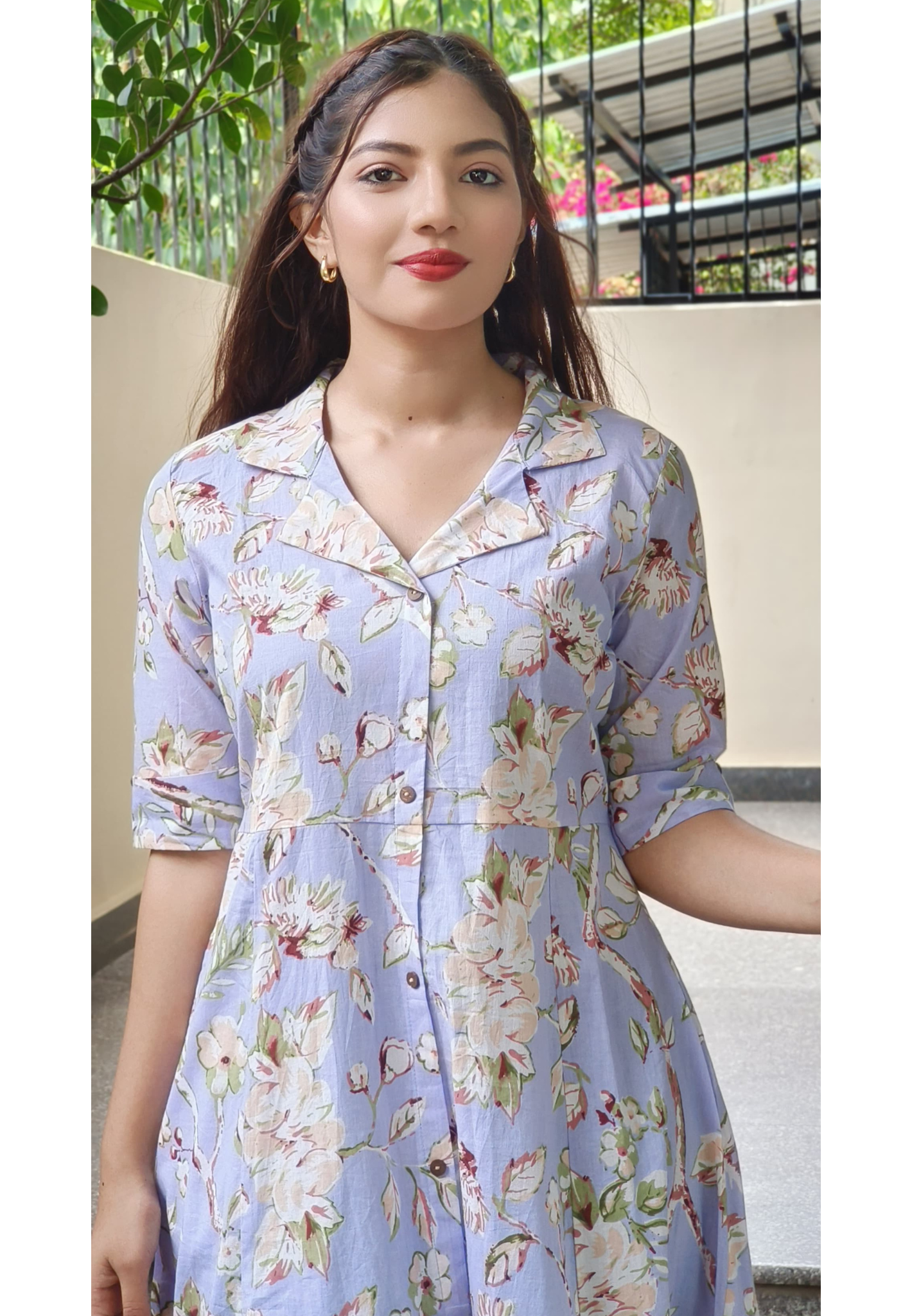 Collar style Floral Print Casual Frock With Pocket-9530,9531