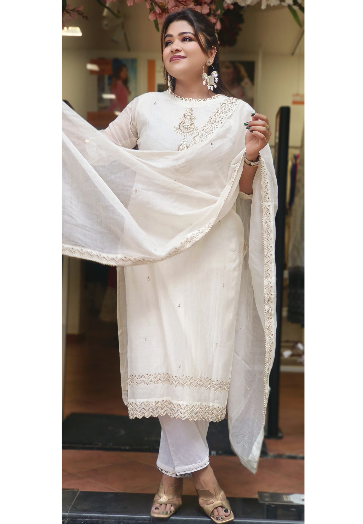 Chanderi Silk Beautiful Neck Embroidery Straight Cut Kurta Pant With Beautiful Embroidered Dupatta-