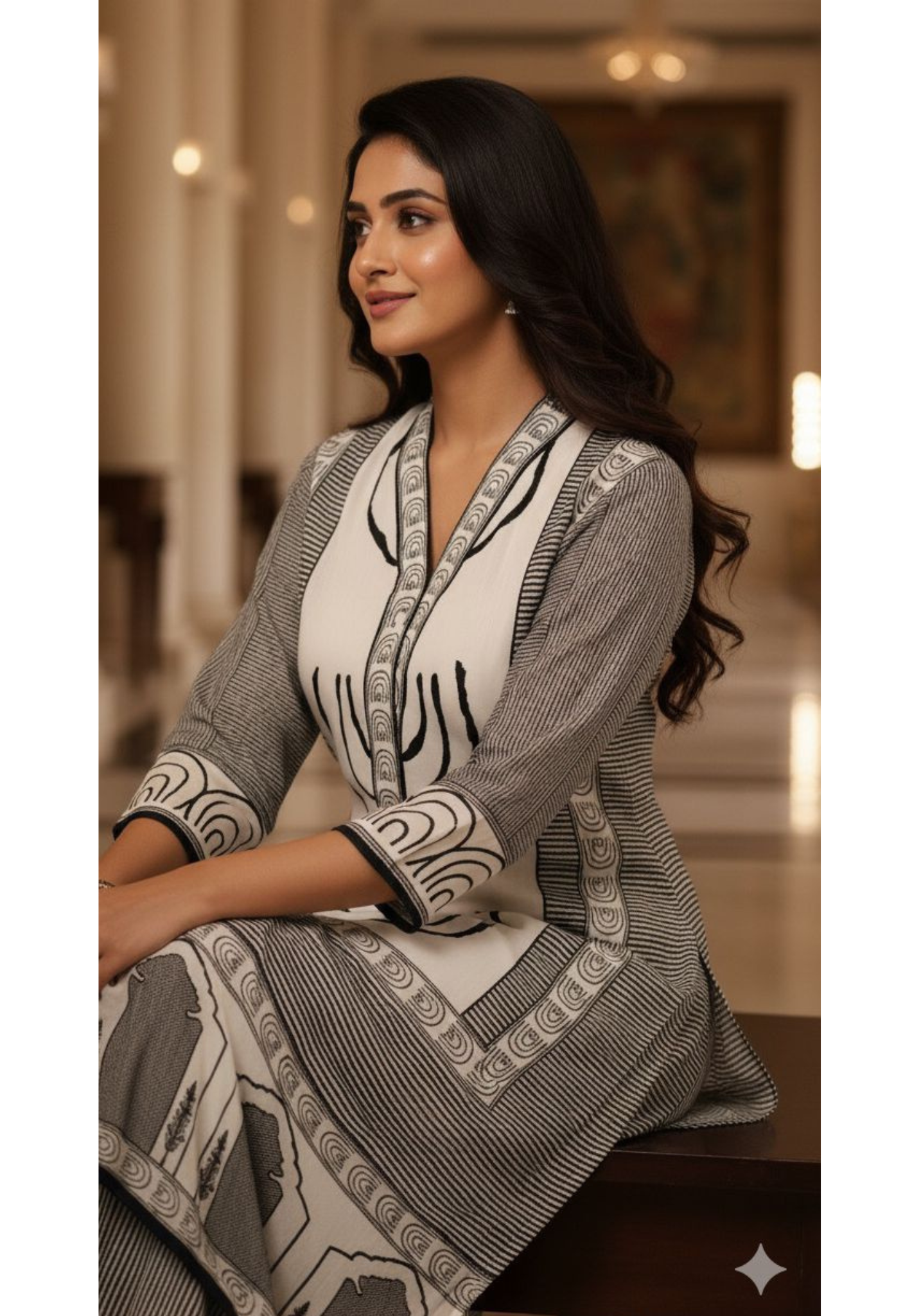 Pure Crepe Printed Cordset with printed Loose Bottom-12229