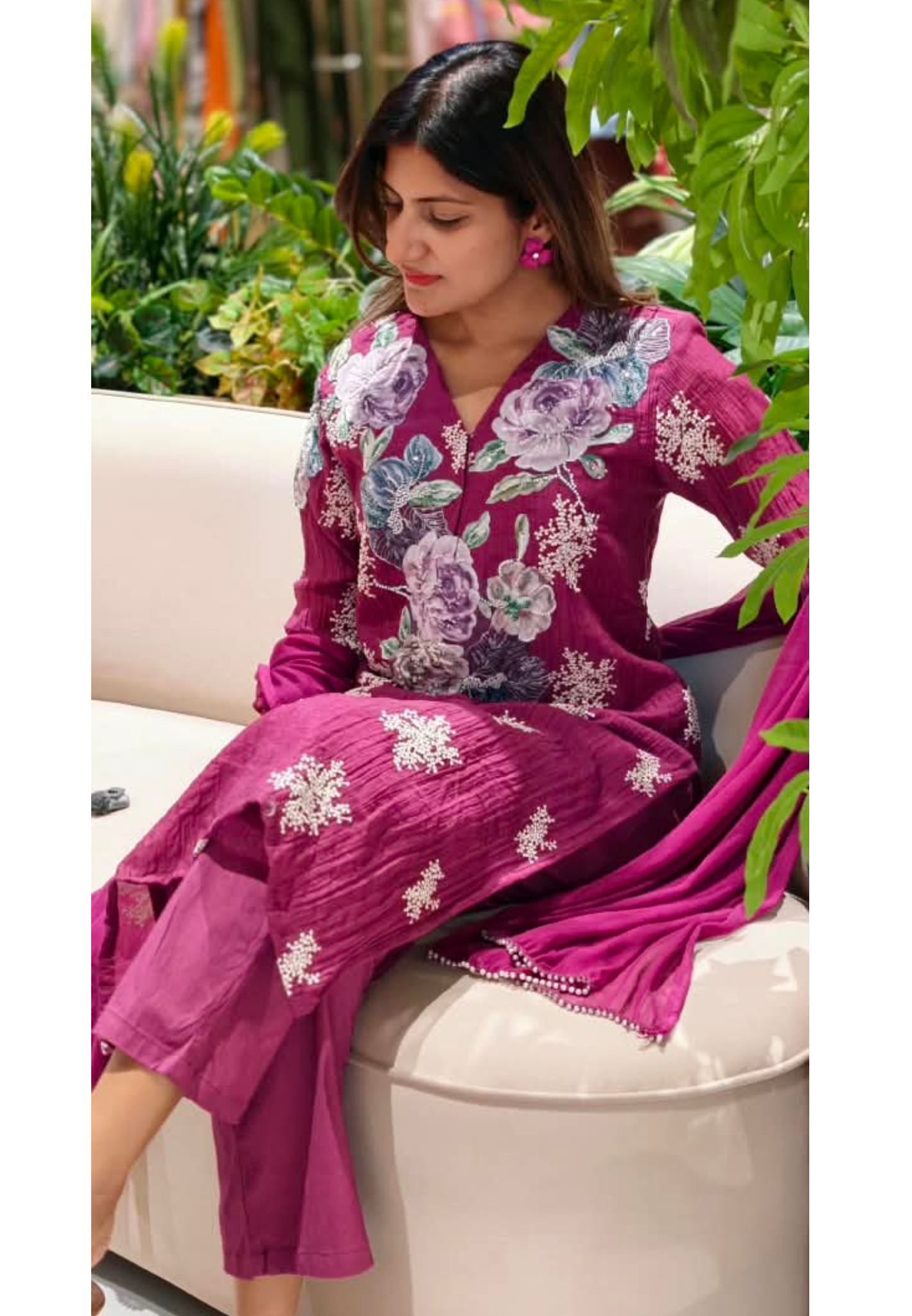 Exclusive 3D Floral Popped Embroidery Premium Fabric Straight Full Suit Set With Dupatta- 15205