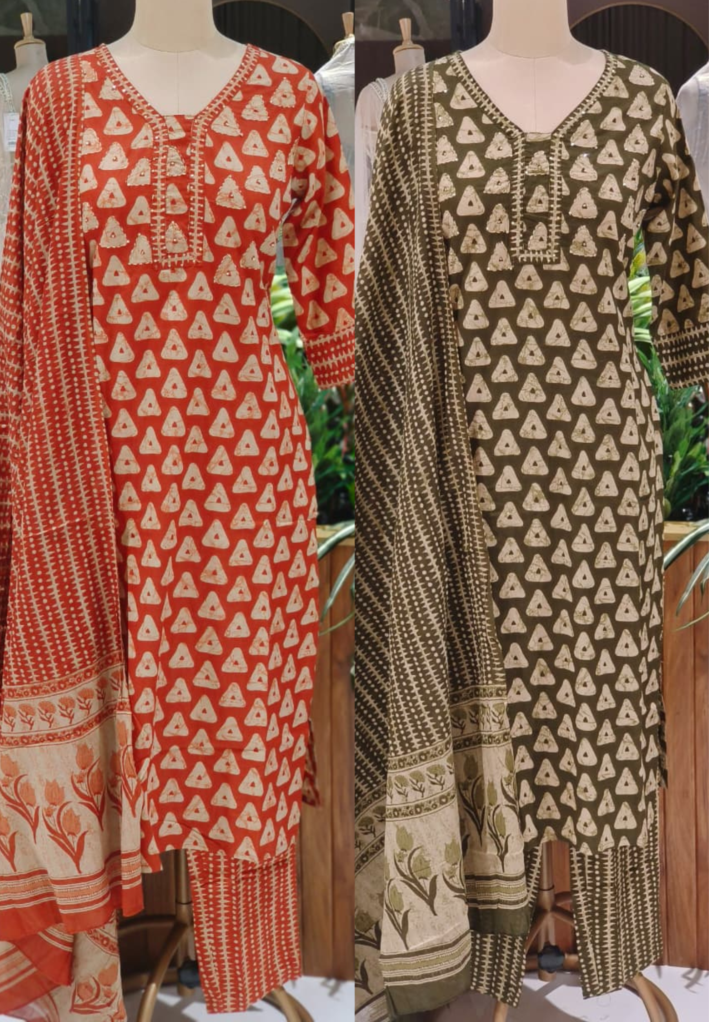 Hand Block Cotton Straight Kurta With Coordinated Printed Dupatta