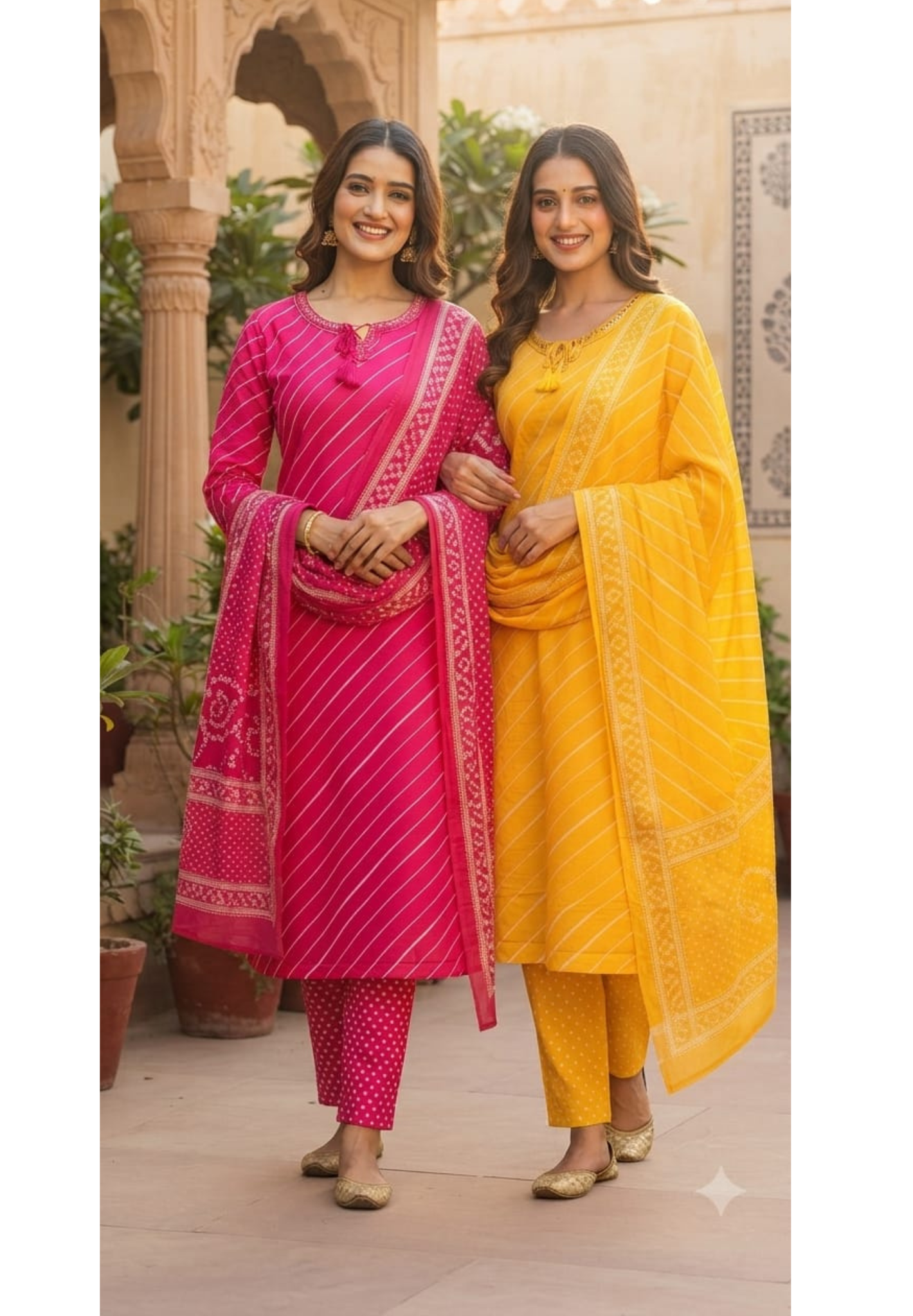 Premium Leheriya Print Cotton Full Suit Set with Matching Dupatta- 15475