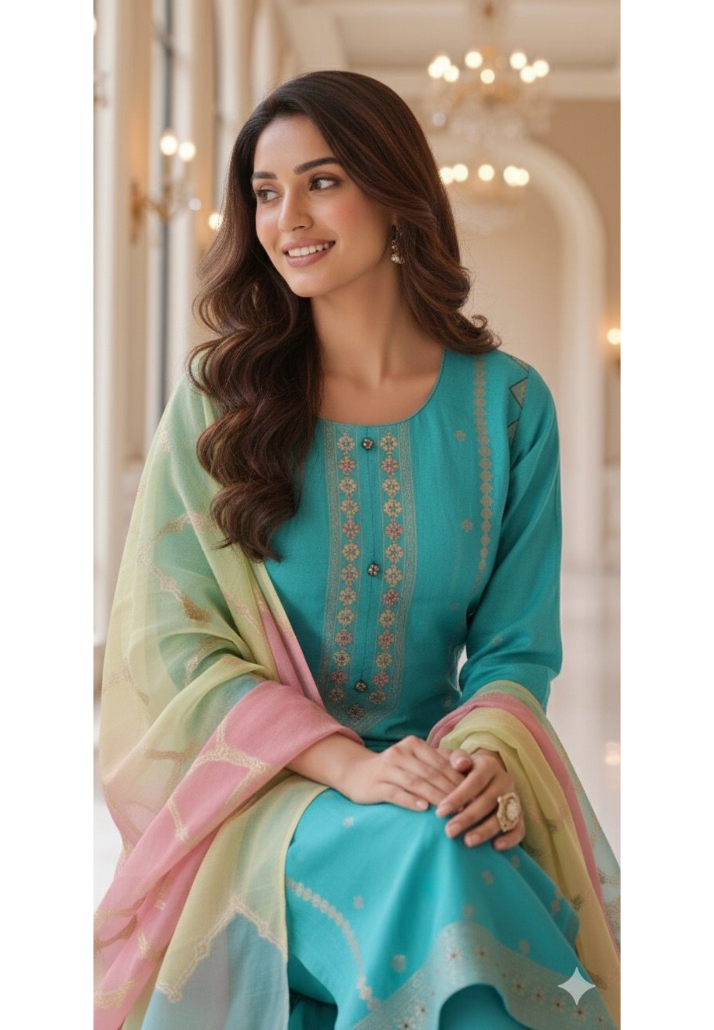 Pure Chanderi Silk Straight Kurta Set with Embroidery & Matching Colourful Dupatta Bottom-12282