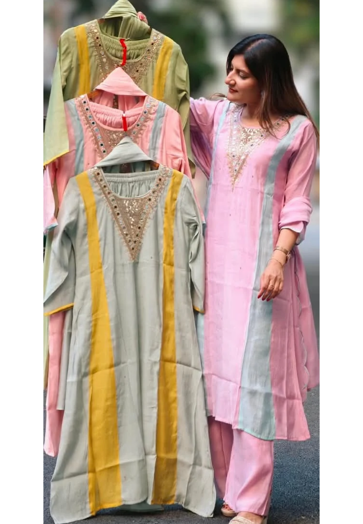 Real Mirror With Sequin Beautiful A-Line Surat Mul-Chanderi Full Suit Set With Dupatta- 16223