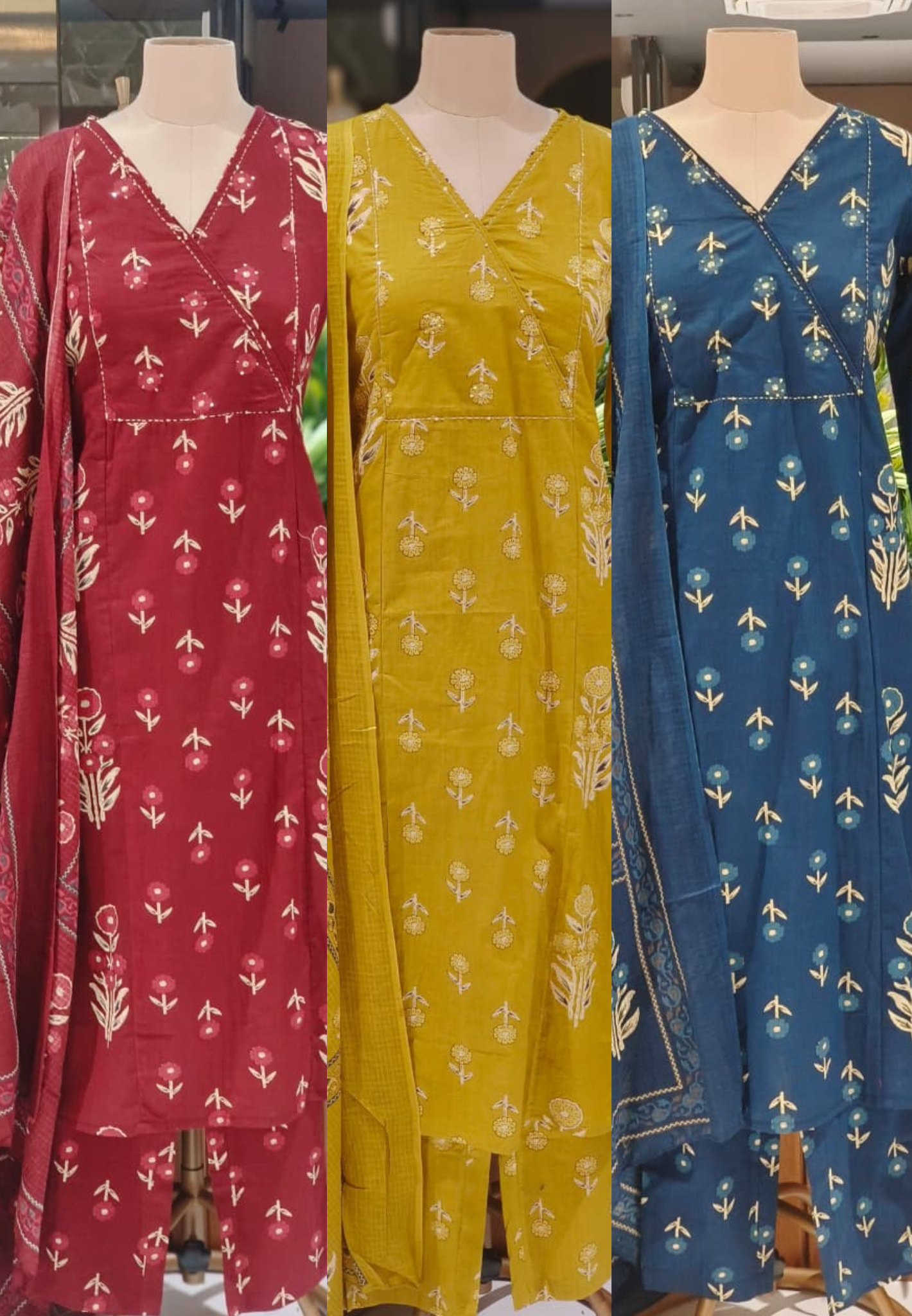 Classic Angrakha style Handcrafted Block Print Cotton Kurta Set for Elegant Everyday Wear