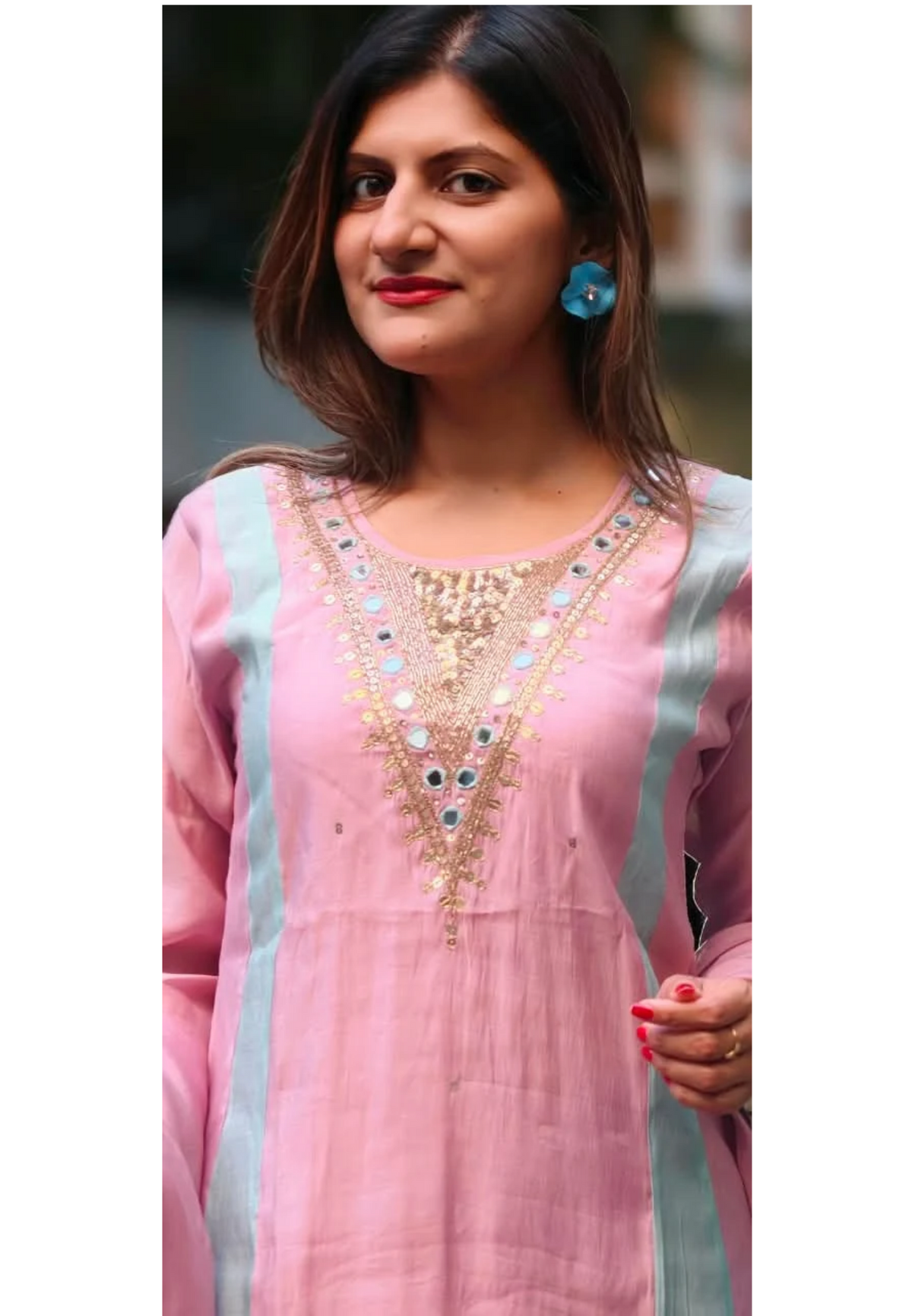 Real Mirror With Sequin Beautiful A-Line Surat Mul-Chanderi Full Suit Set With Dupatta- 16223