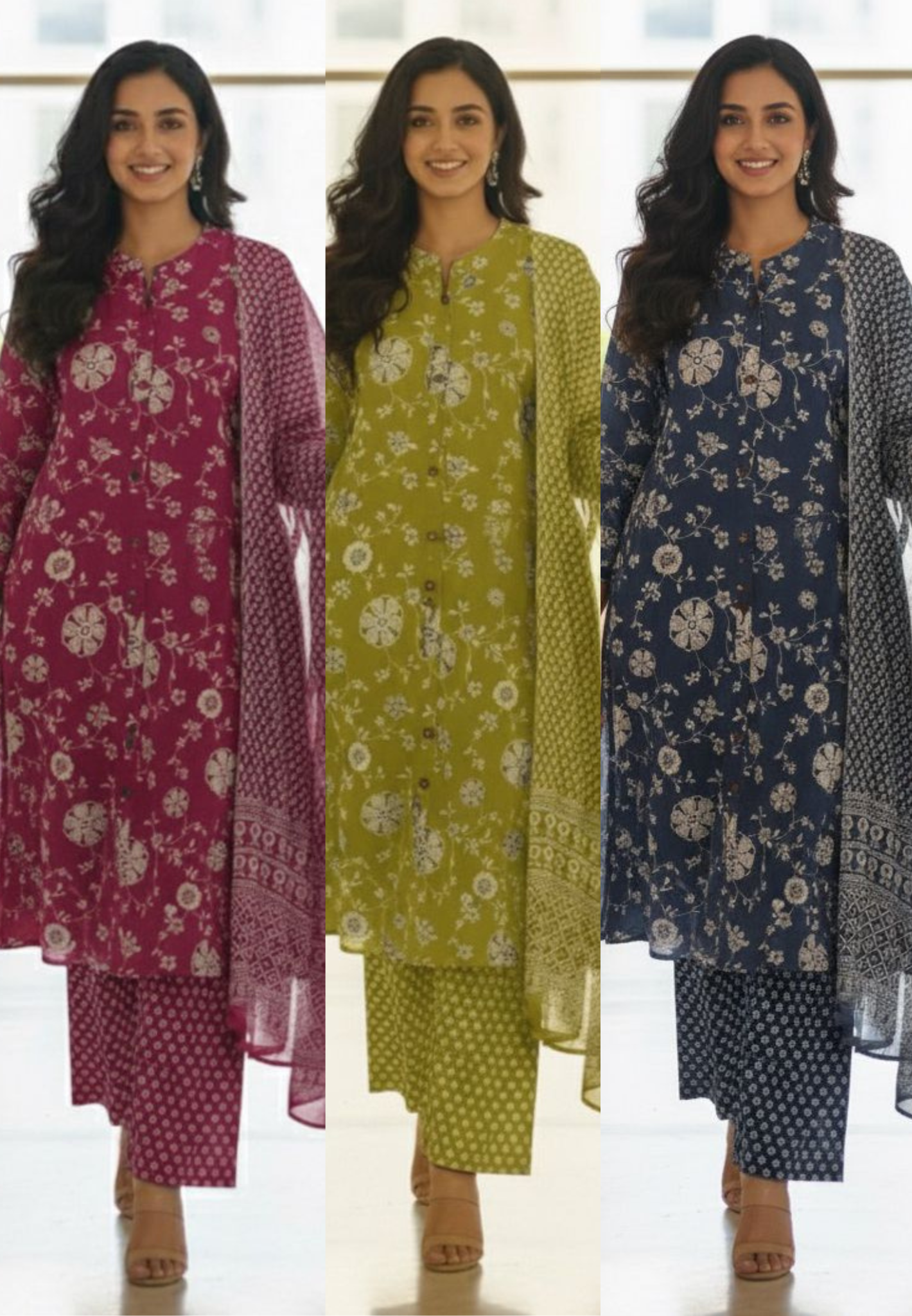 Little A Line Floral Print Cotton Full Suit Set-12179