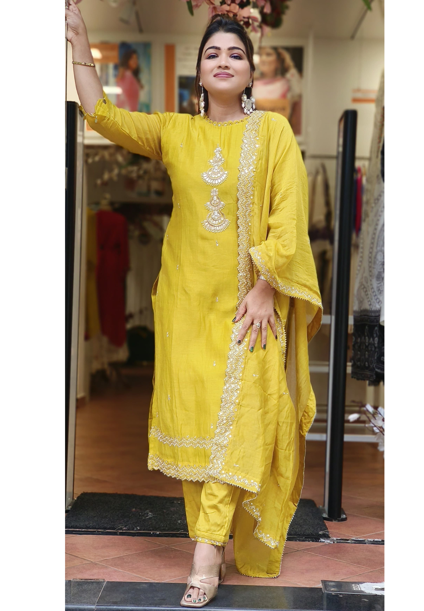 Chanderi Silk Beautiful Neck Embroidery Straight Cut Kurta Pant With Beautiful Embroidered Dupatta-