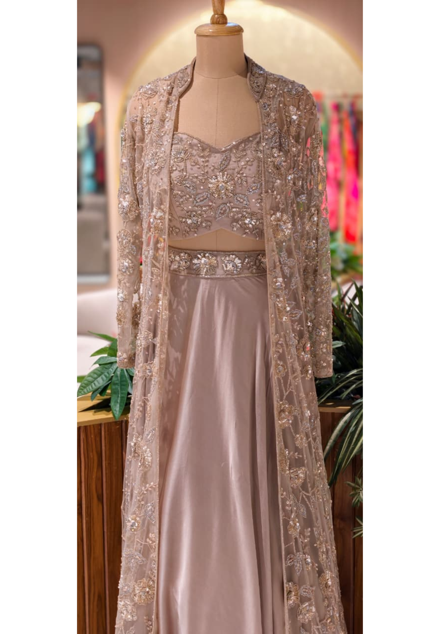 Luxury Champagne Embroidered Gown with Sheer Embellished Jacket 14089 RB74