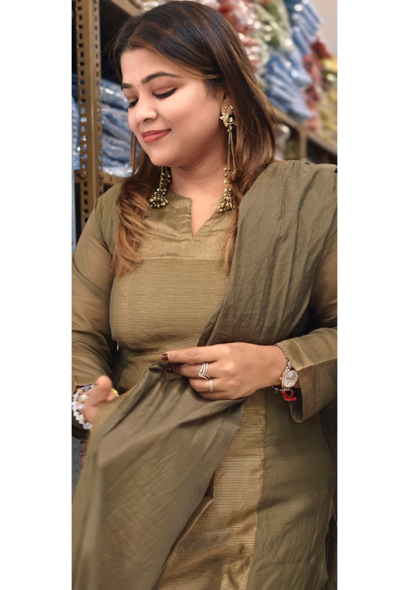 Elegant Beautiful Dual-Tone A-Line Kurta With Bottom and Dupatta In Surat Mul Chanderi Fabric-14002 RB367