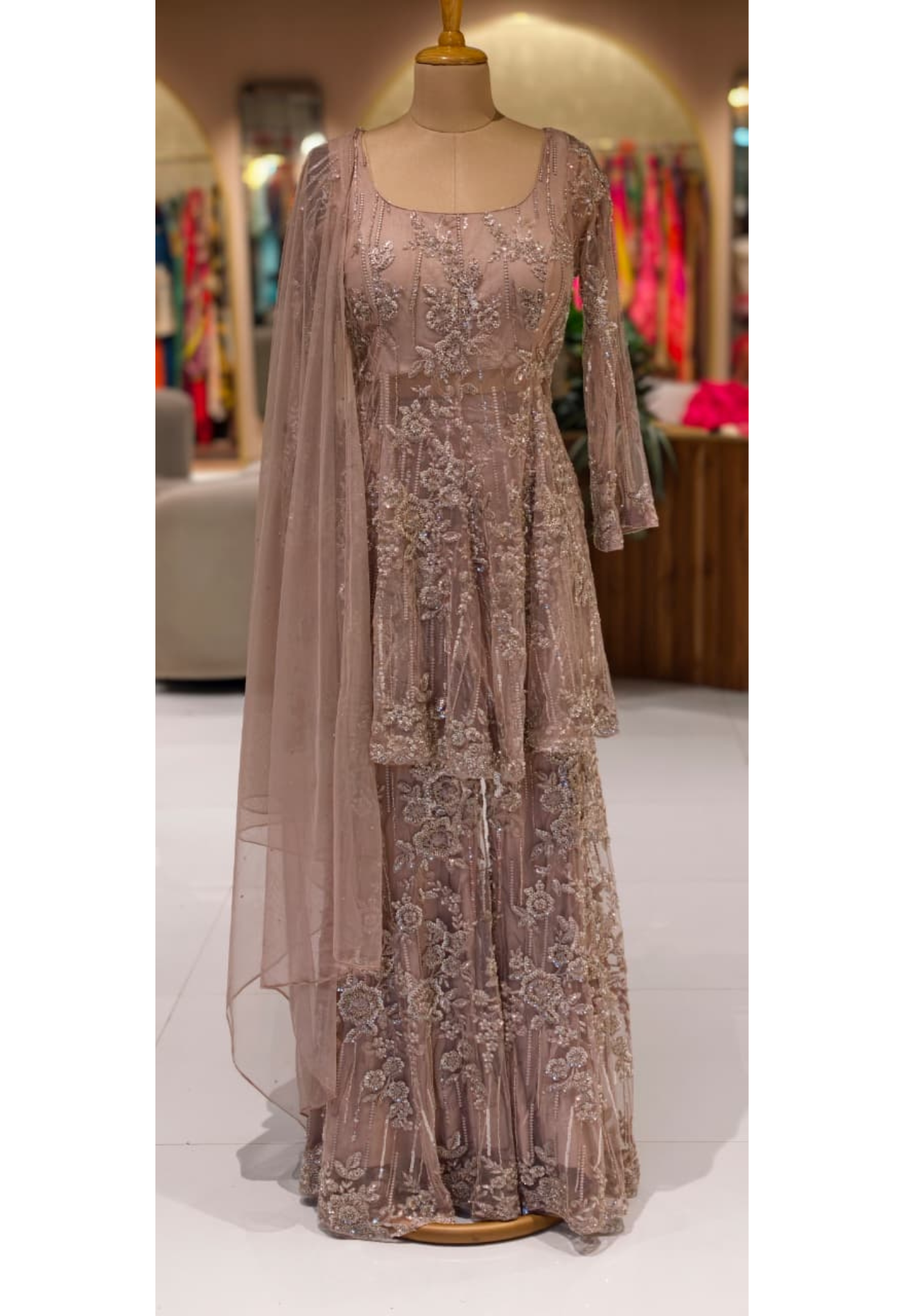 Luxury Nude Mauve Embroidered Sharara Set with Intricate Sequin Work & Dupatta 14091 RB71
