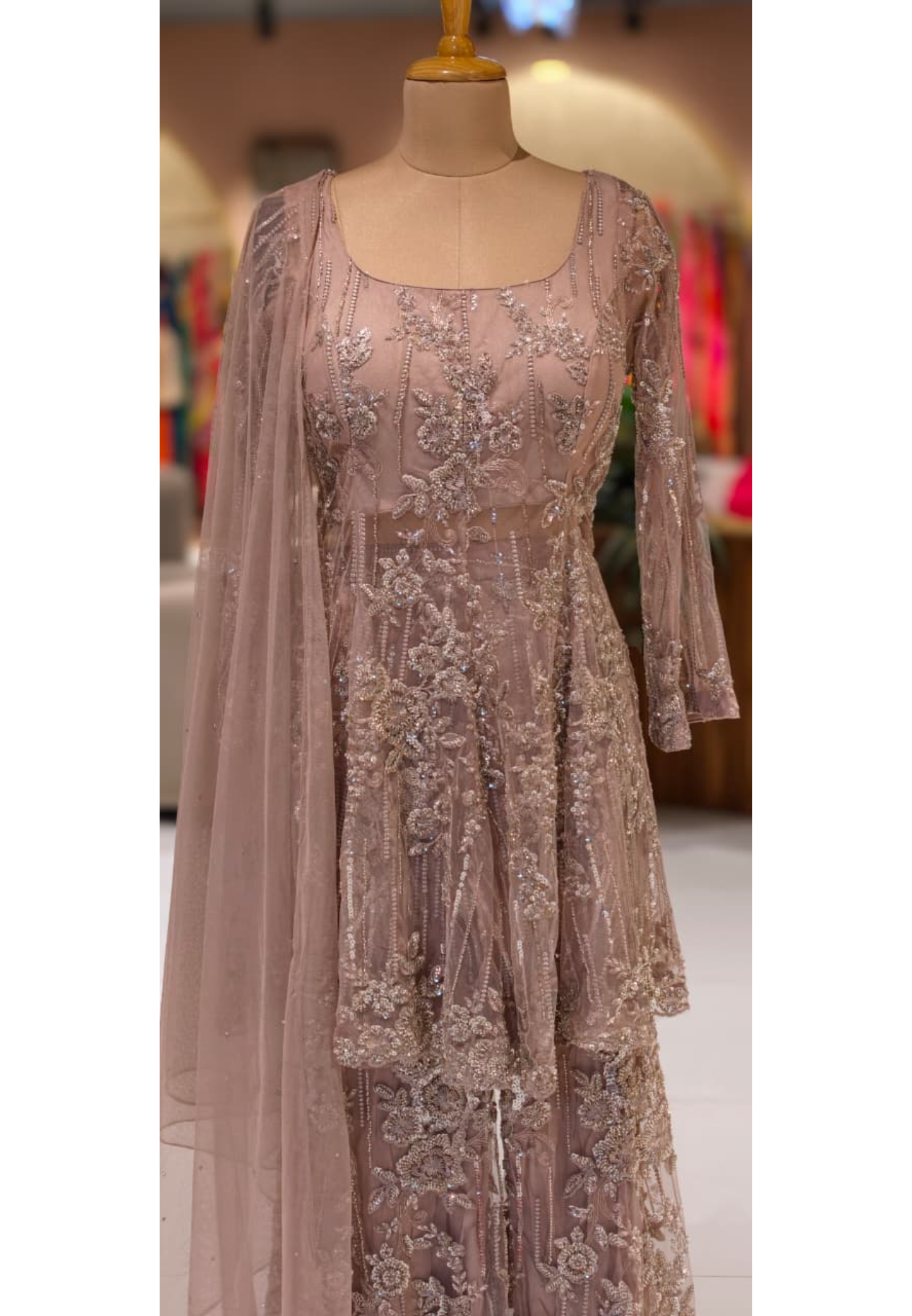 Luxury Nude Mauve Embroidered Sharara Set with Intricate Sequin Work & Dupatta 14091 RB71