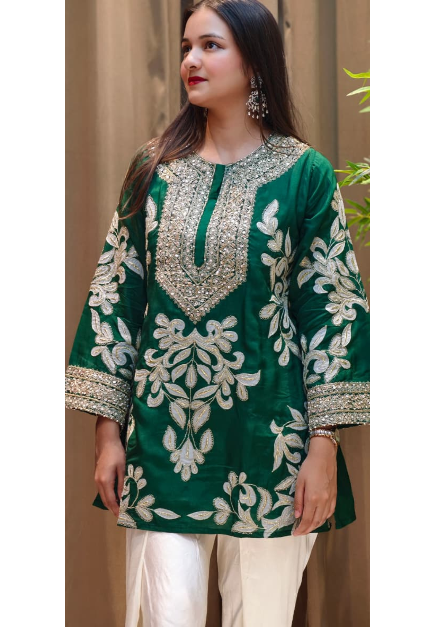 Designer Elegant Embroidery Work Bright Kurta With Tulip Pant Set- 13576