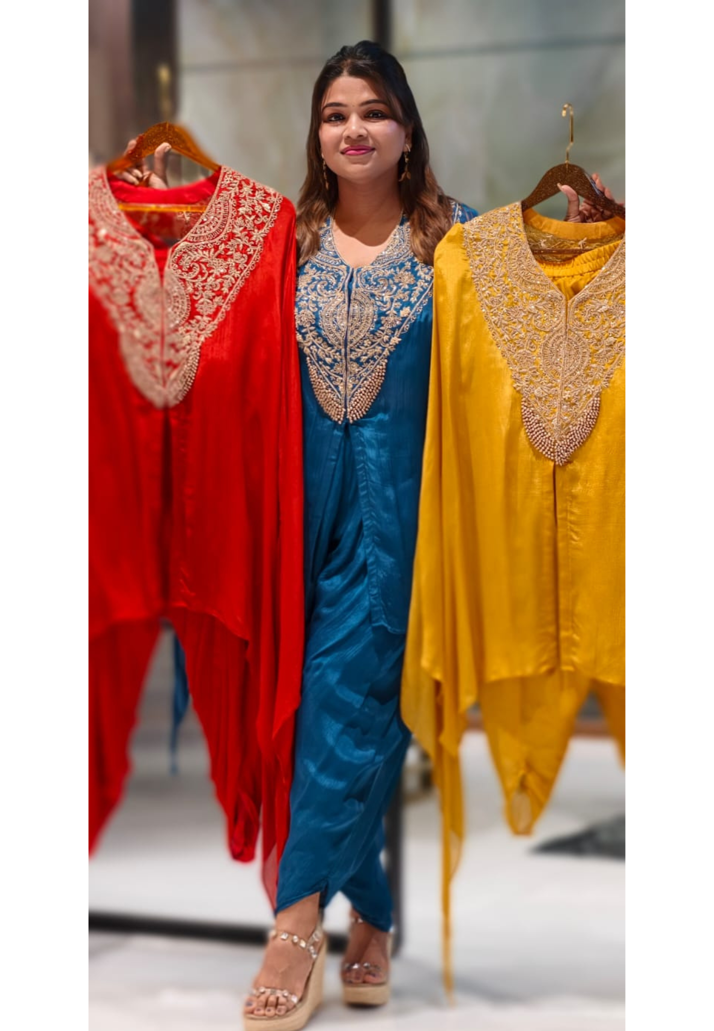 Mughal Golden Grace Embroidered Chinon Cape With Padded Buster & Tulip Bottom- 12876