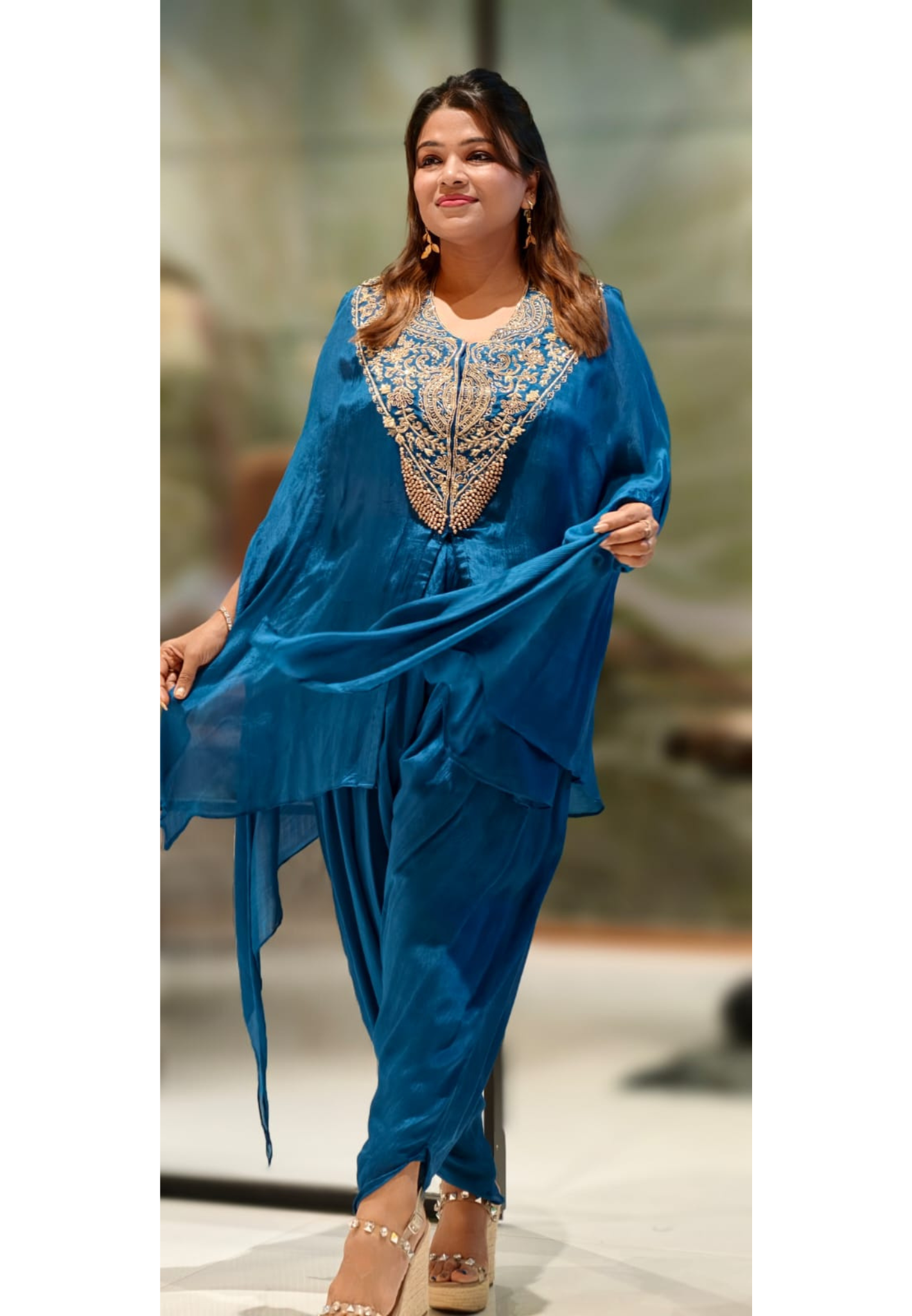 Mughal Golden Grace Embroidered Chinon Cape With Padded Buster & Tulip Bottom- 12876