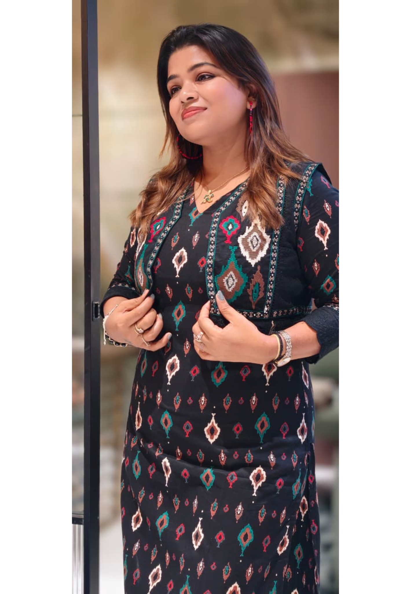 Thread Embroidered Cut-Work Laced Detechable Jacket With Printed Cotton Kurta Pant- 13586