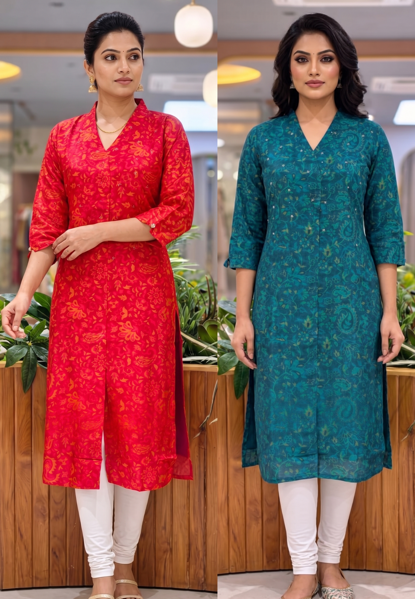 Solid Shade Light Print Golden Reinstone Highlight A-Line Russian Silk Long Kurti Only- 14618,19 RB358 LEAN FIT