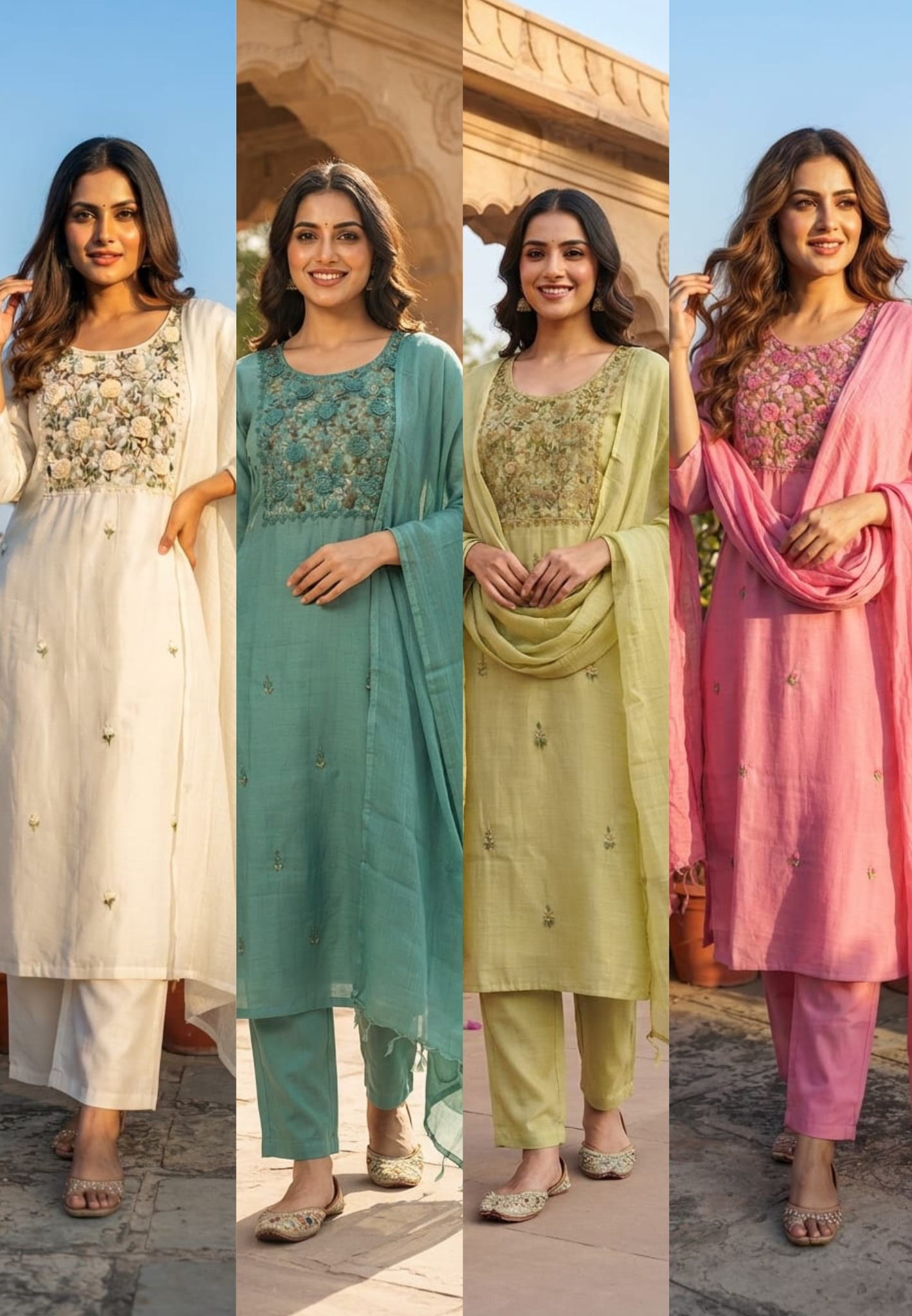 Surat Mulchanderi Rose Floral Crochet Embroidered Work Yoke Full Suit Set With Dupatta- 15745