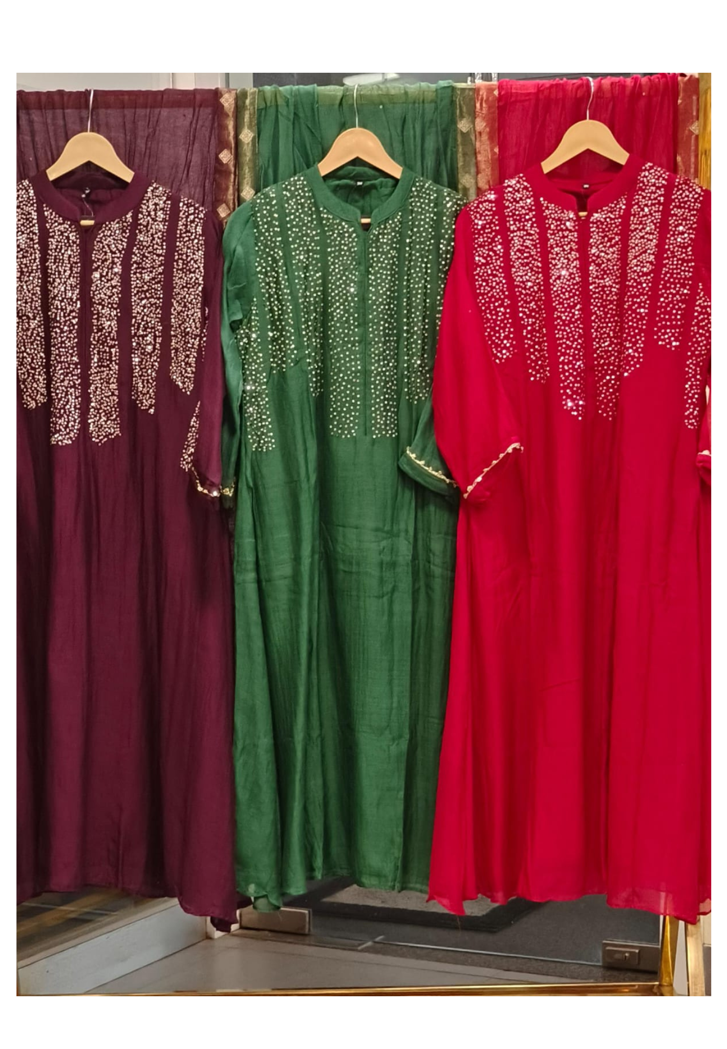 Tiny Foil Sequenced Front Work Full Suit Set With Dupatta In Pure Mul Chanderi Fabric- 10234, 10235, 10236