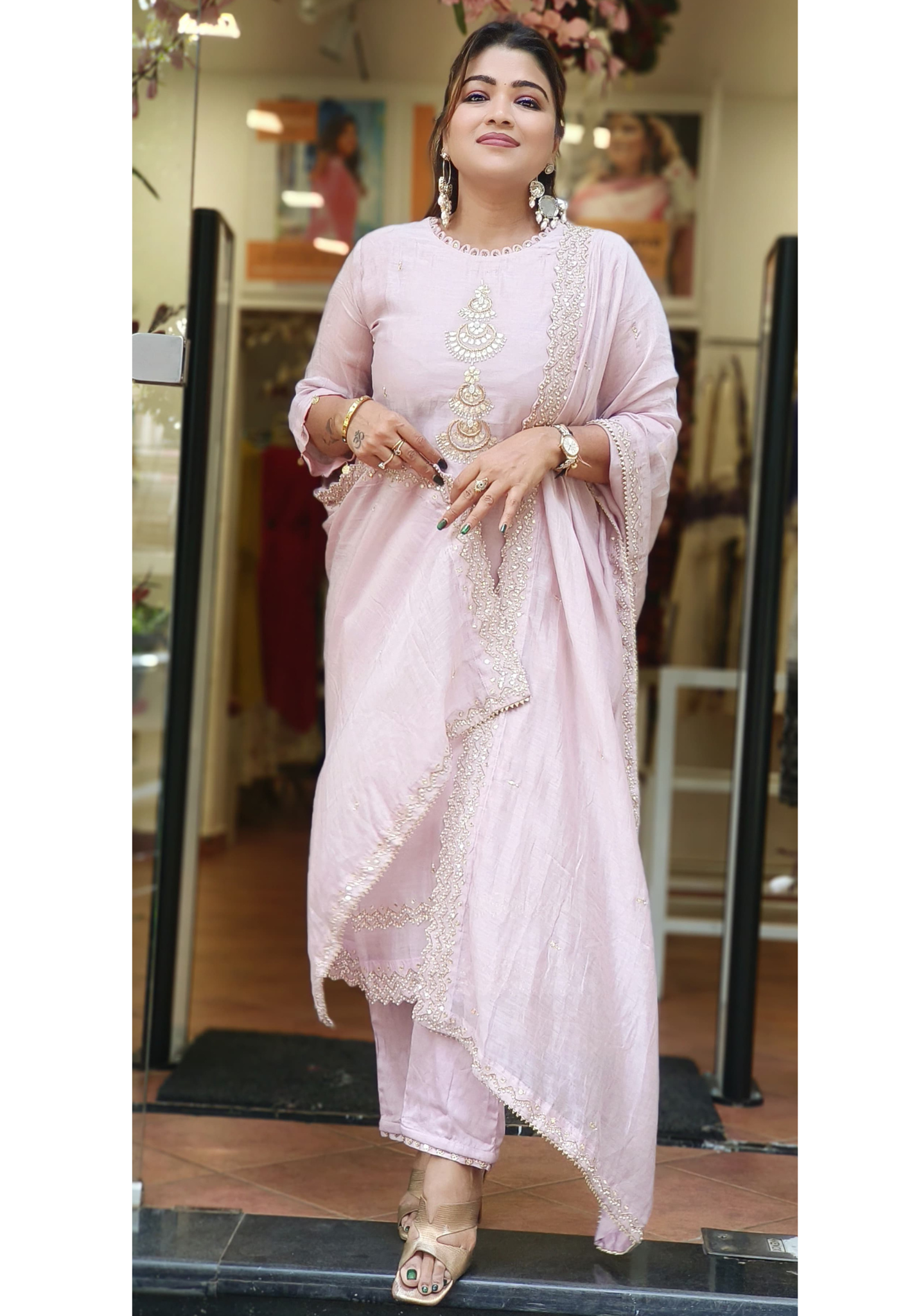 Chanderi Silk Beautiful Neck Embroidery Straight Cut Kurta Pant With Beautiful Embroidered Dupatta-