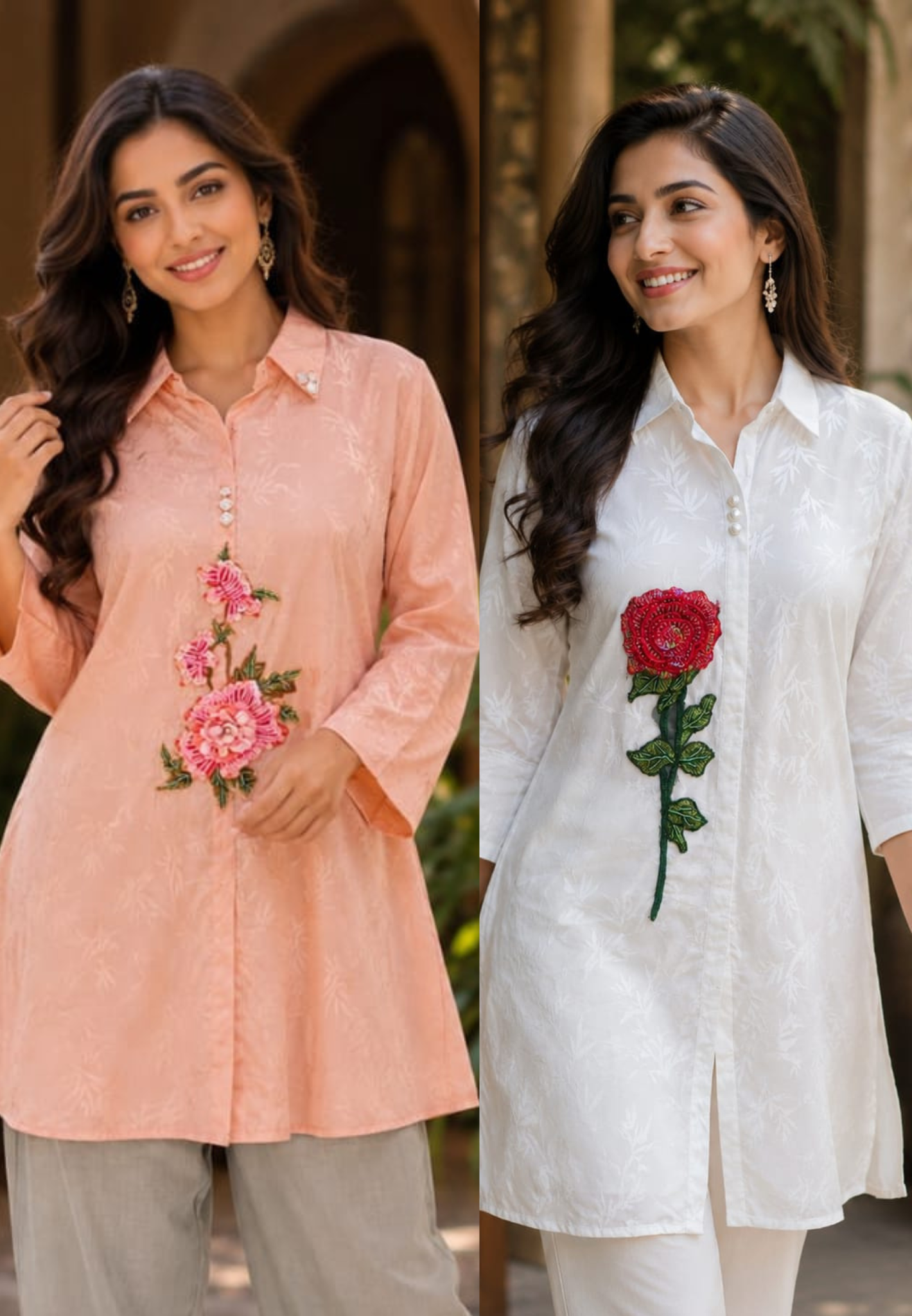 Embroidered Aplique Floral Detail Only Shirt 15218