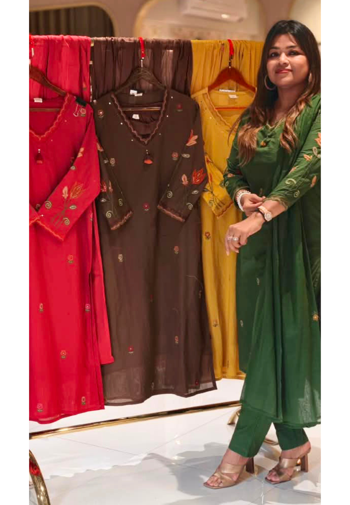 Cotton Full Suit Set with Floral Embroidery V-Neck Detailing & Tassel Accent- 16788