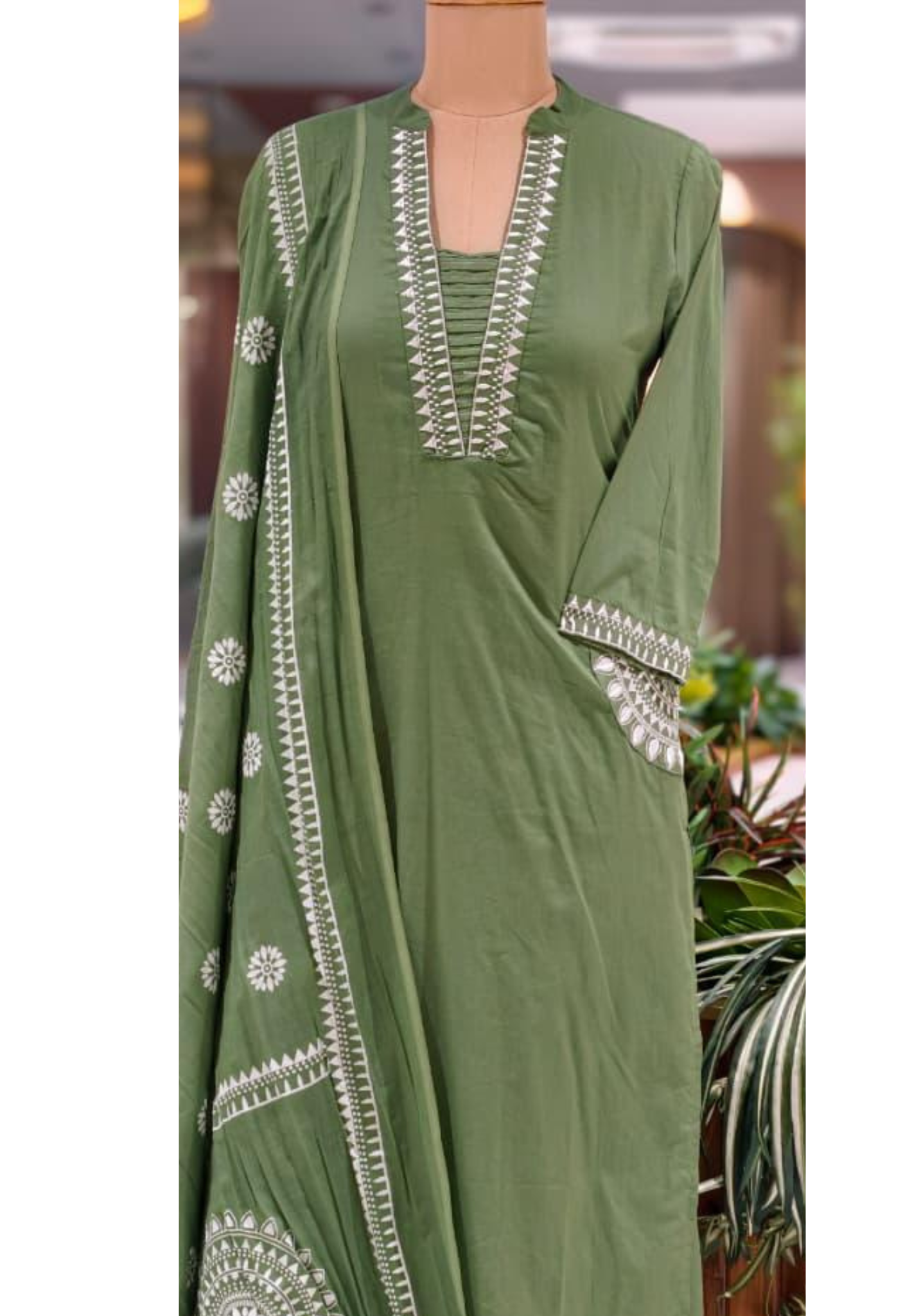 Pure Cotton Traditional Embroidered Straight Full Suit Set with Matching Dupatta-15876
