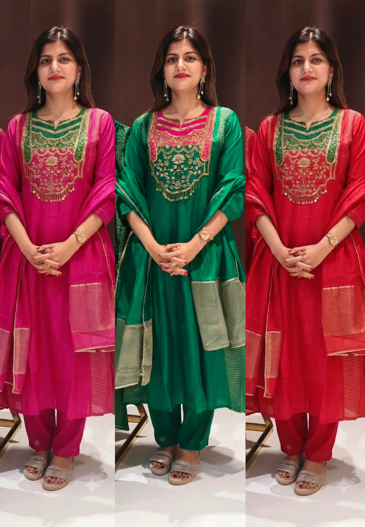 Royal Sequin Zardosi Embroidered Russian Silk Panel Anarkali Full Suit Set With Dupatta- 16484