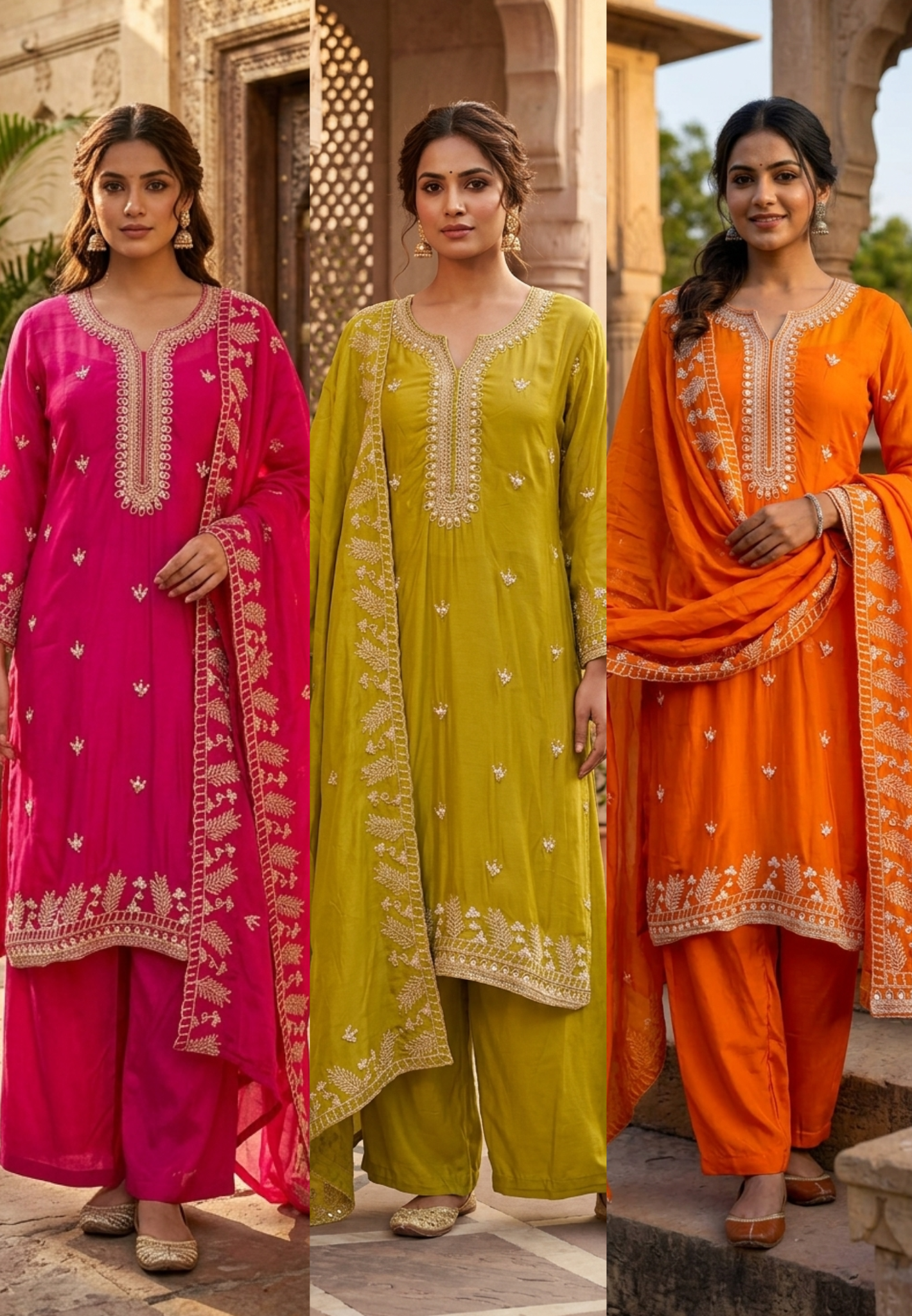 Fine Thread Embroidery With Sequin Upwork Single Shade Full Suit Set With Dupatta- 15553