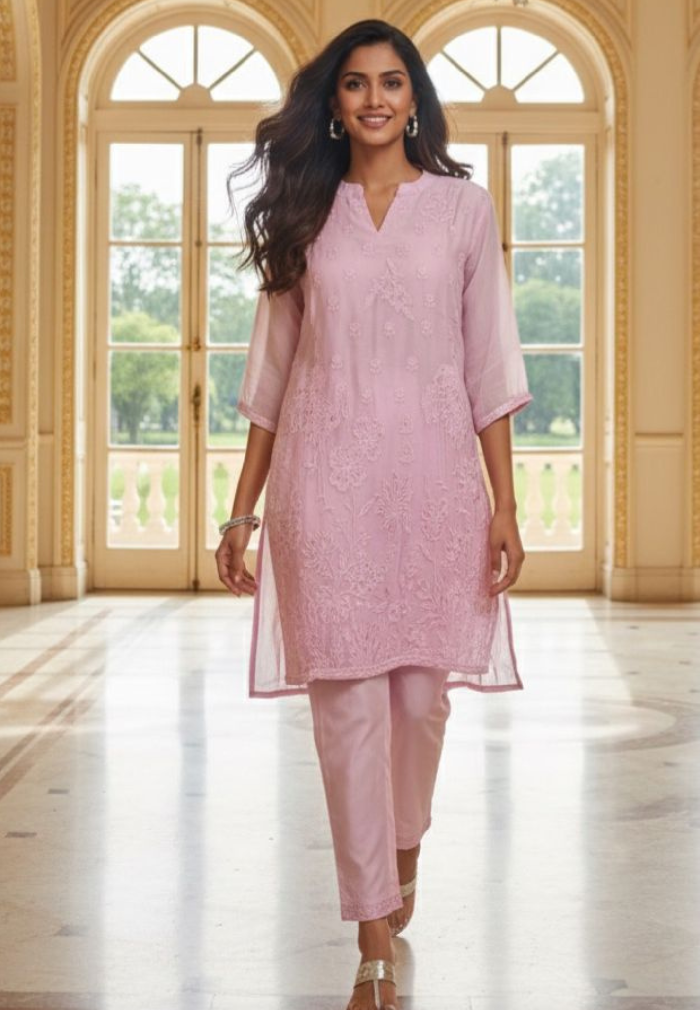 Stylish Soft Organza With Thread Embroidery Co-Ord set 06468