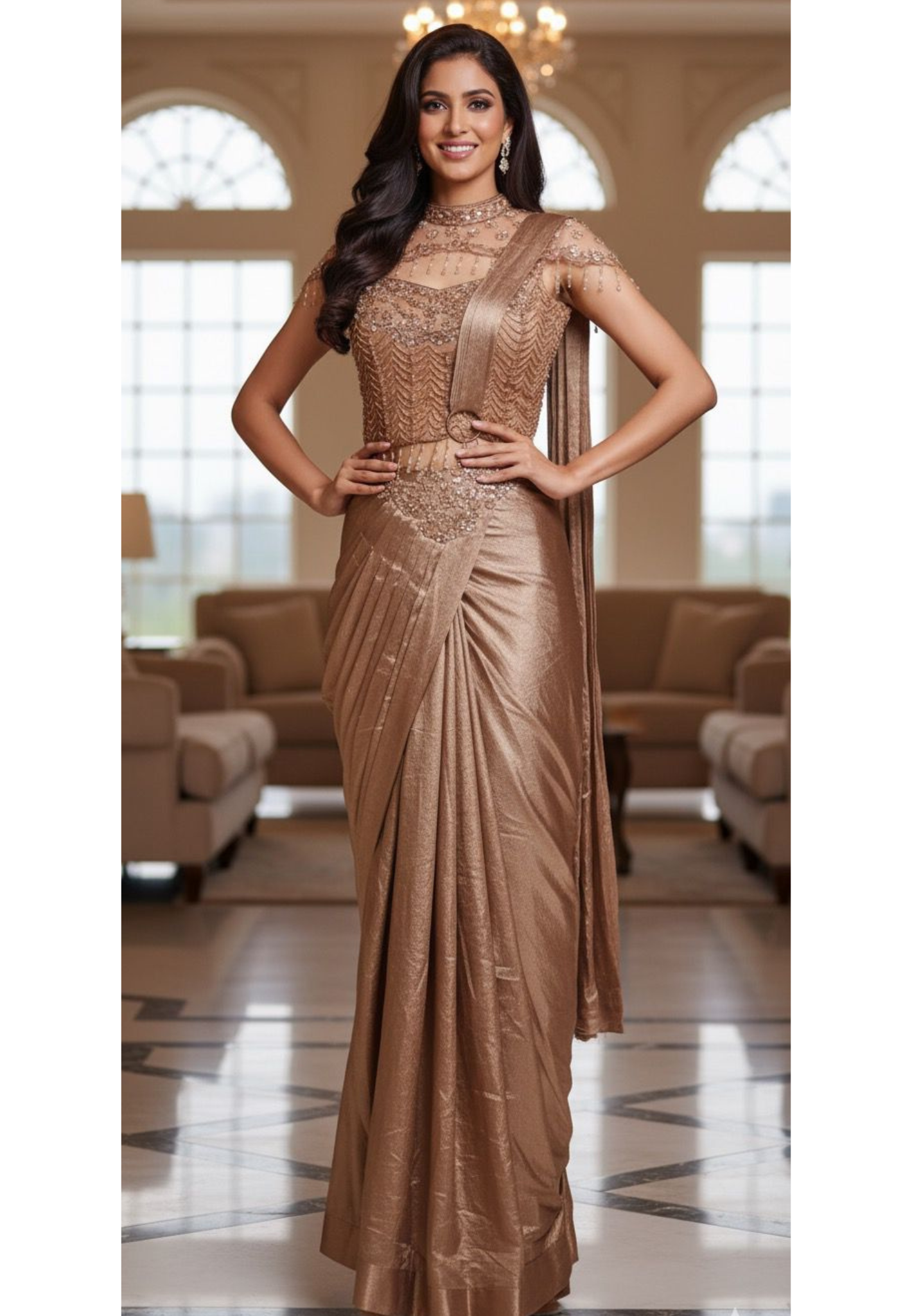Designer Drape Saree Evening Wear Very Elegant With Crystal Handwork DRYWASH