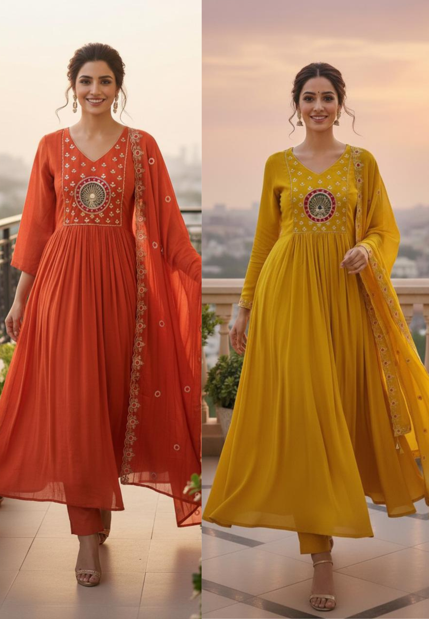 Aline Surat Mul Chanderi Beautiful Embroidered Yoke with Bottom and Dupatta-12340/12401